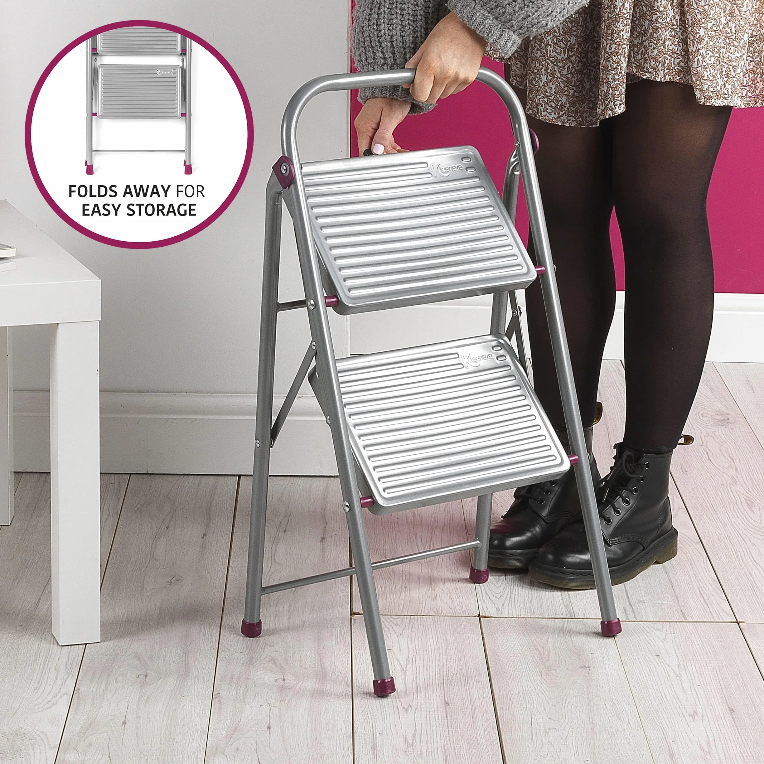 Kleeneze KL068491EU 2-stopniowa drabinka domowa 80 cm antypoślizgowa składana maks. obciążenie 150 kg