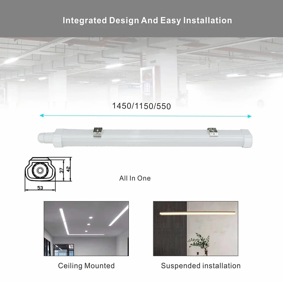 Listwa świetlna LED 1,2 m, 1 szt., wodoodporna, zintegrowana lampa rurowa, 30 W, 1,2 m, 3420 lm, IP65 6500 K, zimna biel, z wbudowanym złączem śrubowym