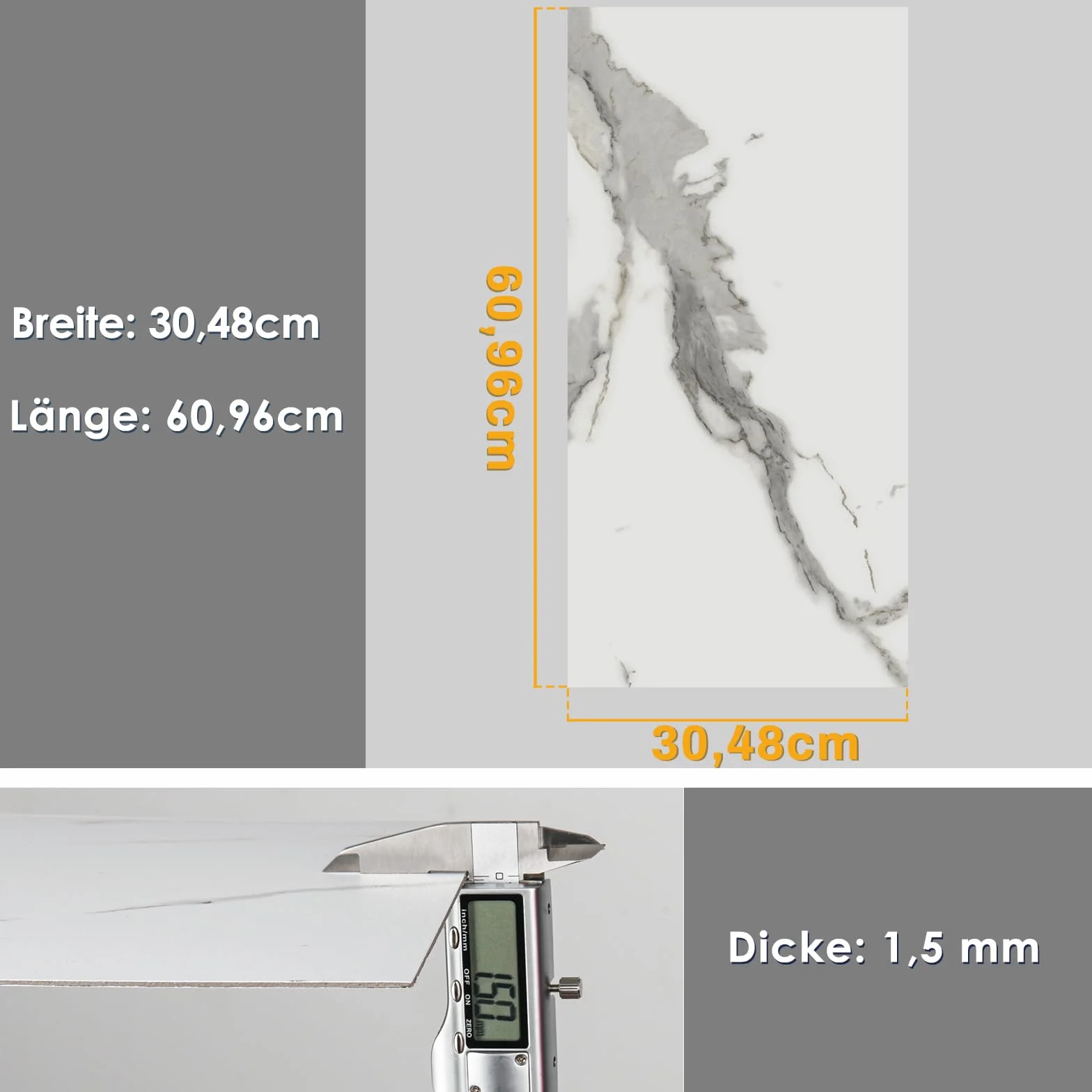 Mulgreat - Wykładzina podłogowa z PCW – samoprzylepne płytki winylowe – podłoga winylowa – efekt betonu – marmur biały – 60,96 cm x 30,48 cm x 1,5 mm – grubość 1,5 mm – 2,23 m²/12 płytek