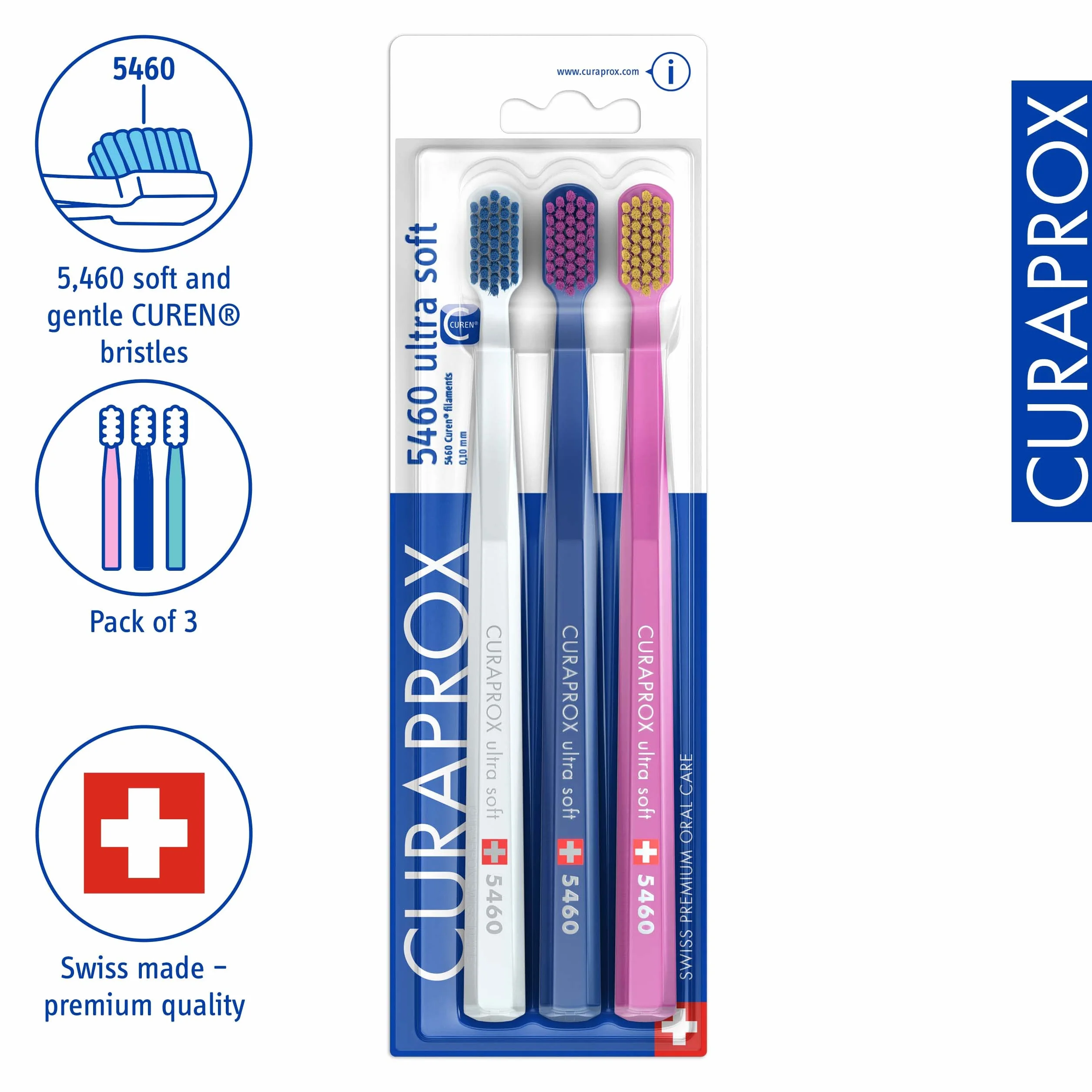 Curaprox CS 5460 Ultra-miękka szczoteczka do zębów | Losowy kolor | Pielęgnacja dziąseł i zębów dla dorosłych | Ultra Miękkie włosie Curen® | pojedyncze opakowanie | Wyprodukowano w Szwajcarii