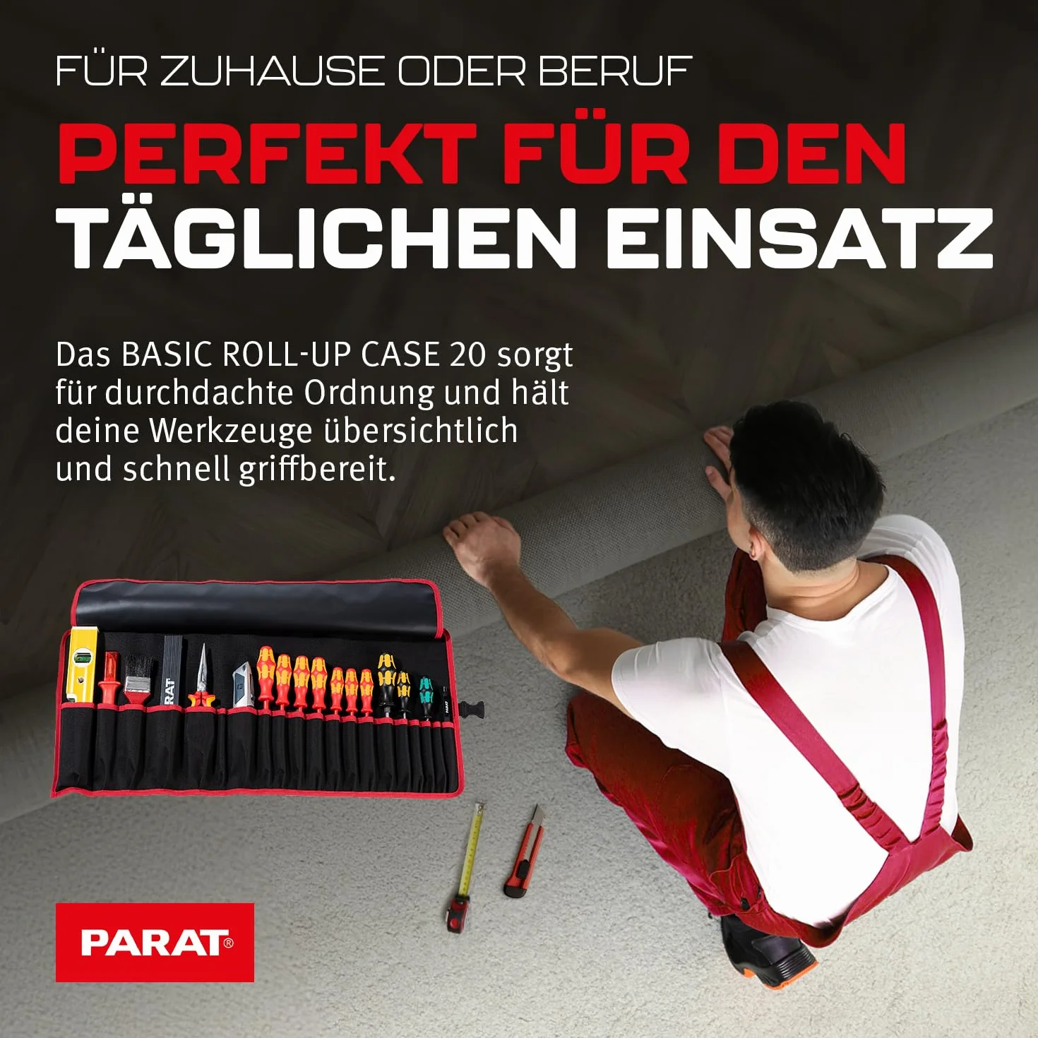 PARAT BASIC Roll-Up Case 20 | zwijana torba na 20 narzędzi z nylonu | kompaktowa torba na narzędzia z zamknięciem wtykowym | pusta rolka na narzędzia dla rzemieślników | torba na narzędzia premium