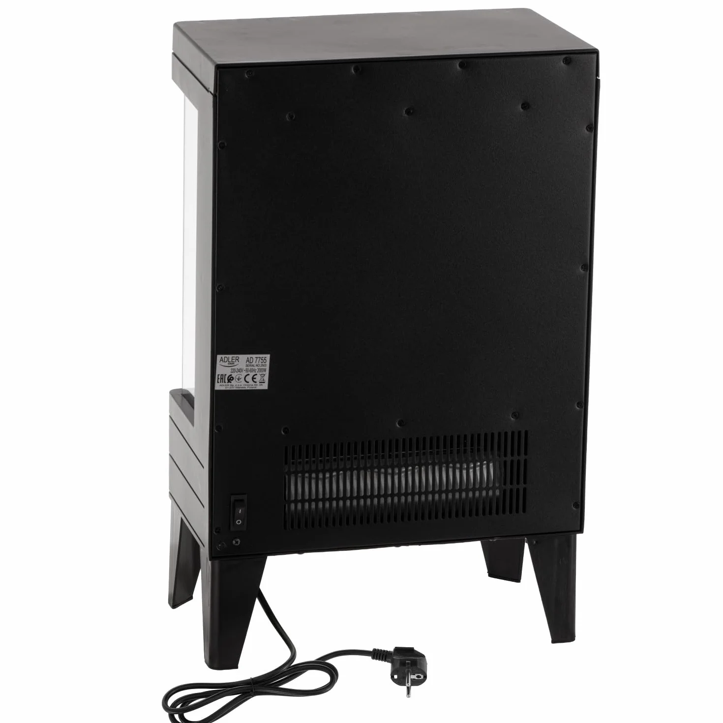 Adler AD 7755 elektryczny kominek LED 2000 W – efekt płomienia 3D, termostat 15–38°C, timer 1–12 godzin, ekran dotykowy, pilot zdalnego sterowania, nowoczesna przenośna konstrukcja, szkło hartowane