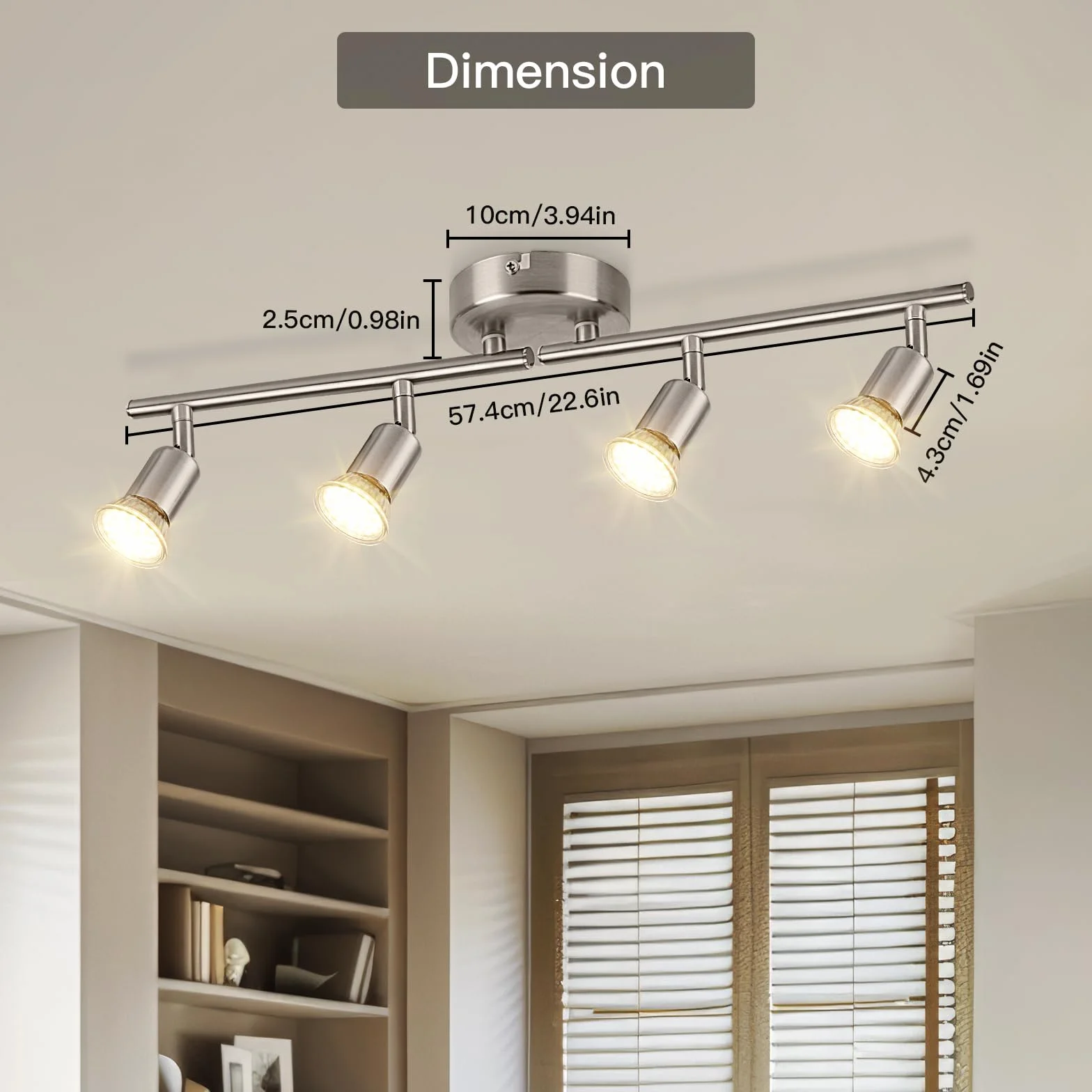 Obrotowy reflektor sufitowy - niklowana matowa 4-drożna lampa sufitowa GU10 LED Zakres LED 350° nowoczesne lampy do kuchni, salonu, bez żarówek