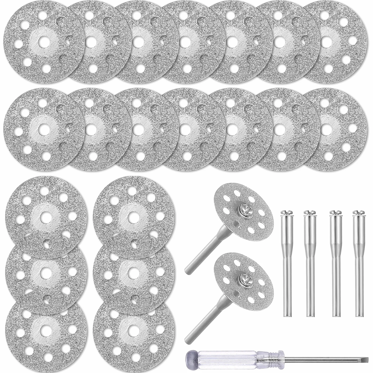 25 Sztuk Tarcze tnące 22 mm do Dremel – Akcesoria do Cięcia Kamienia, Szkła, Płytek – Zawiera 4 Wrzeciona 3 mm i 1 Śrubokręt