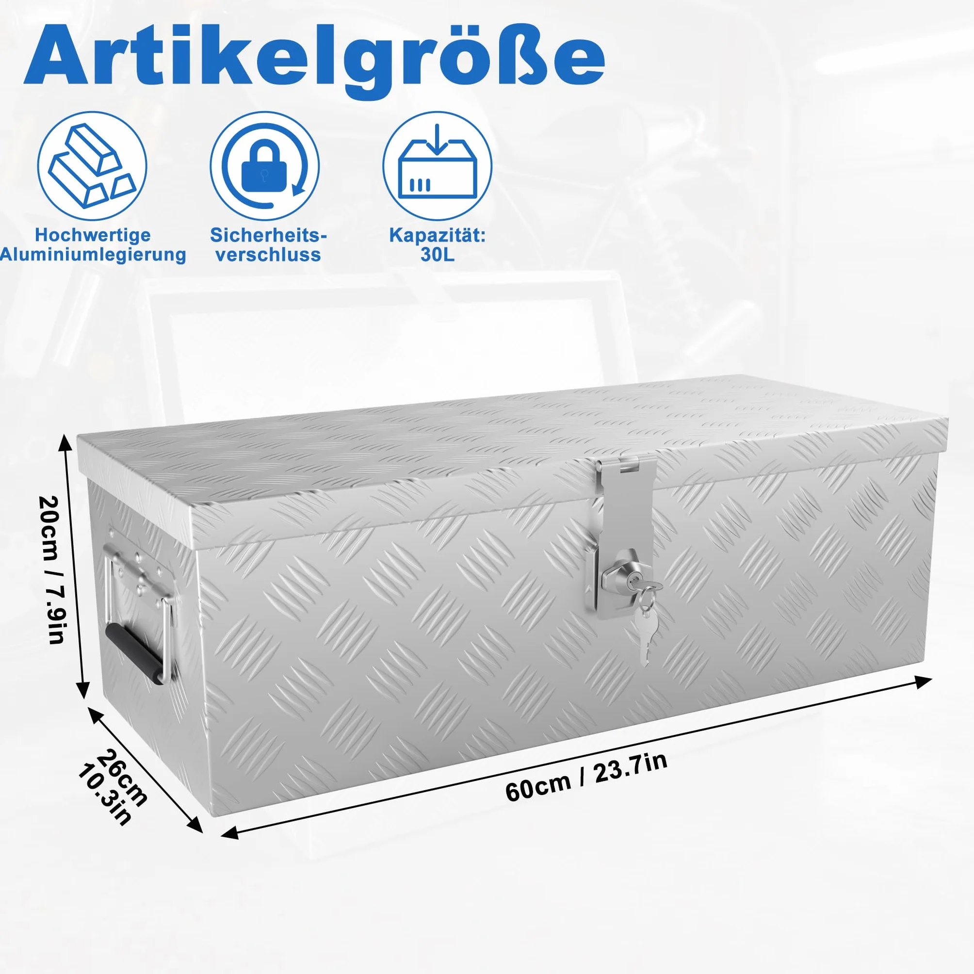 AufuN Truckbox 32 l, skrzynka narzędziowa, pudełko do przechowywania, aluminiowa walizka transportowa, skrzynka na dyszle do samochodów osobowych, przyczep ciężarowych, pojazdów użytkowych, skrzynka