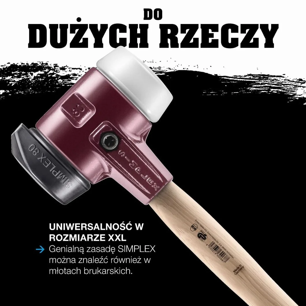 Młotek udarowy SIMPLEX, kompozycja gumowa, z podstawą/TPE-soft; z obudową z żeliwa ciągliwego i trzonkiem hikorowym | D=80 mm | 3012.281