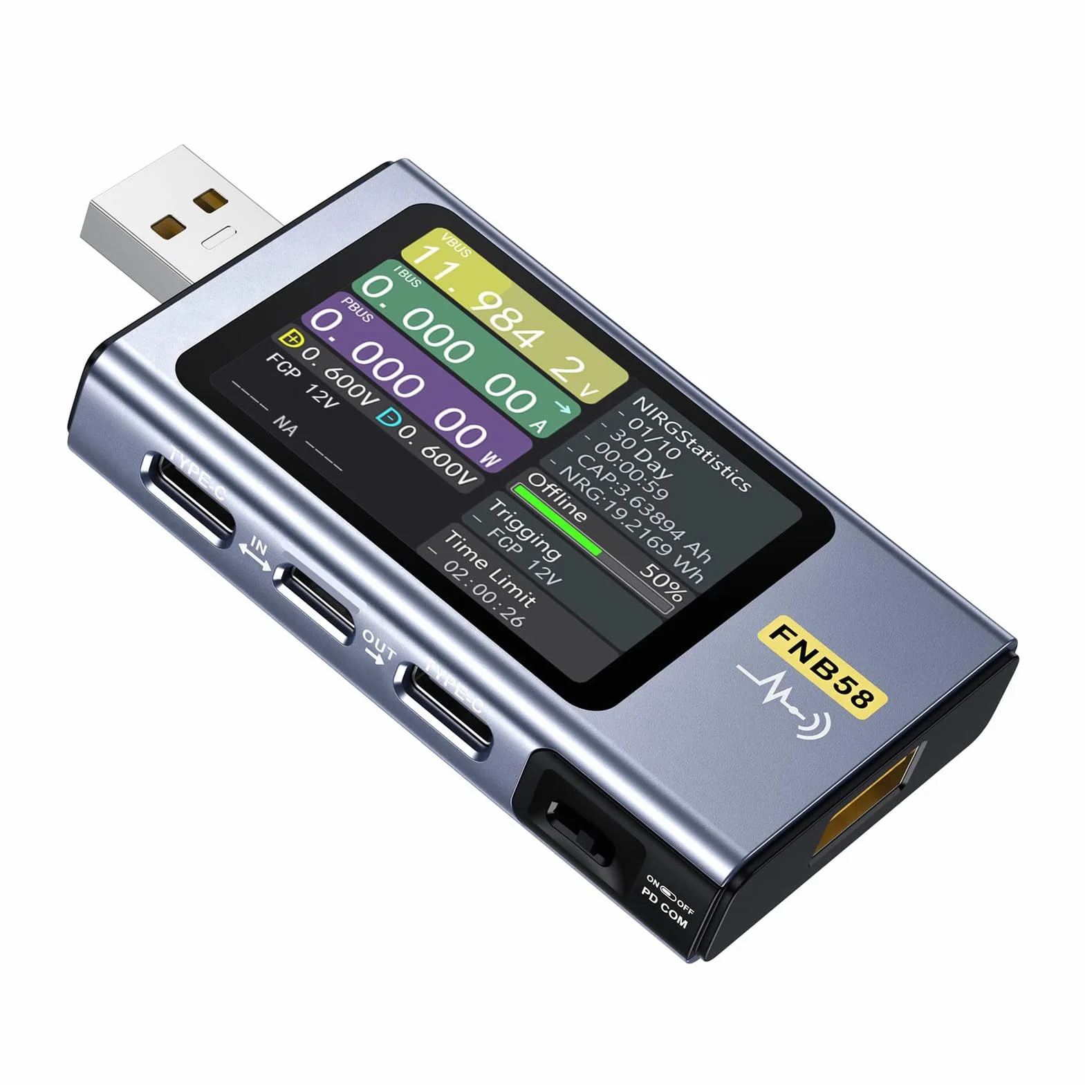 Multimetr Mocy USB 2-calowy Wyświetlacz FNB58 Bluetooth Miernik Napięcia i Prądu USB 4-28 V 7A Typ C Wielofunkcyjny Tester Szybkiego ładowania dla PD2.0 PD3.0 QC2.0 QC3.0