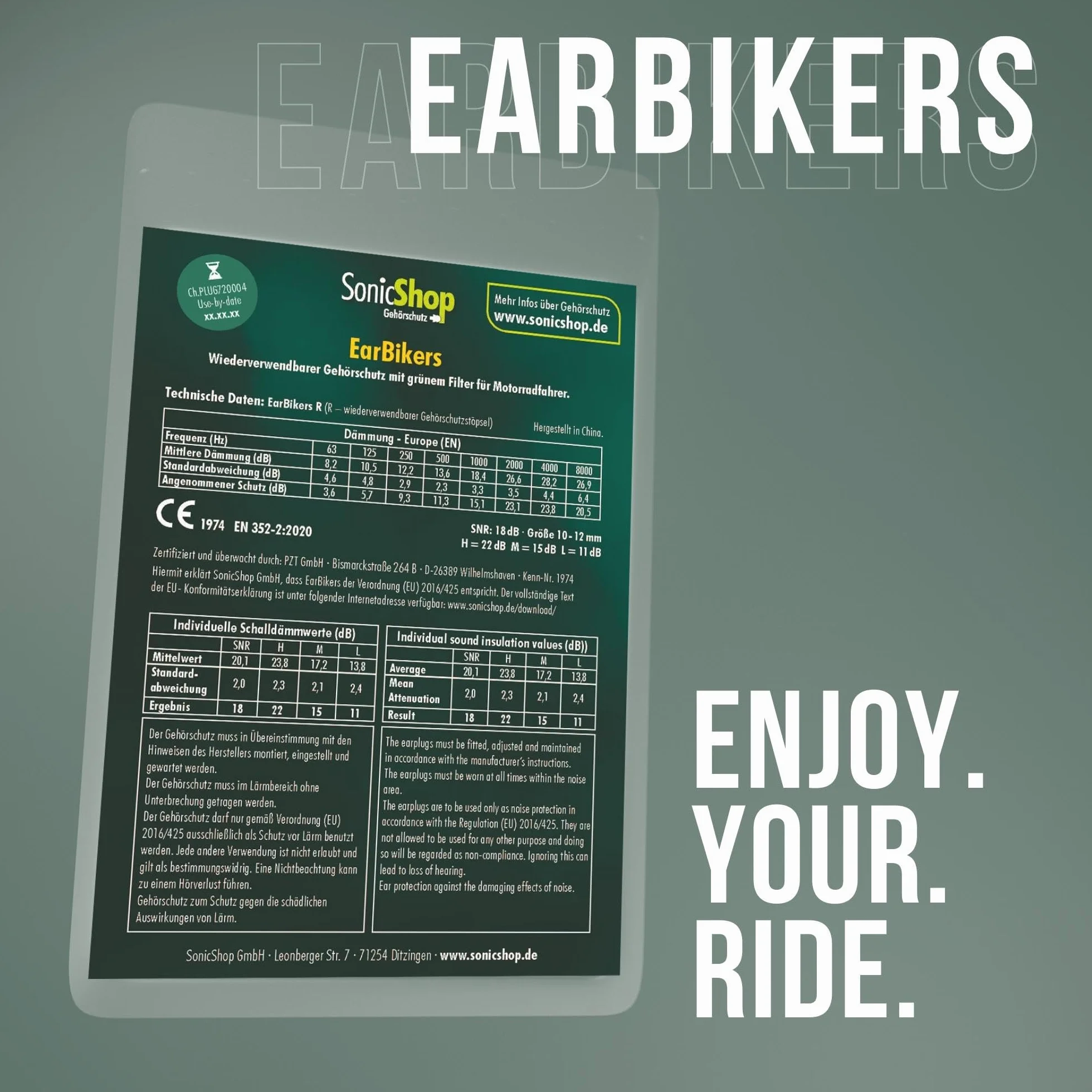 EarBikers Zatyczki do uszu motocyklowe wielokrotnego użytku ochrona słuchu