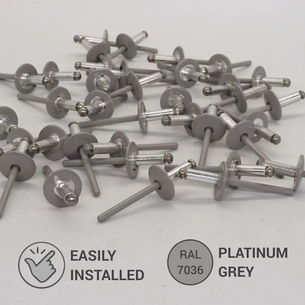 SKIR'CO (100 szt.) duży kołnierz aluminiowy nity żaluzjowe 4,8 x 14 mm, trzpień ze stali nierdzewnej, RAL 7036 platynowy szary