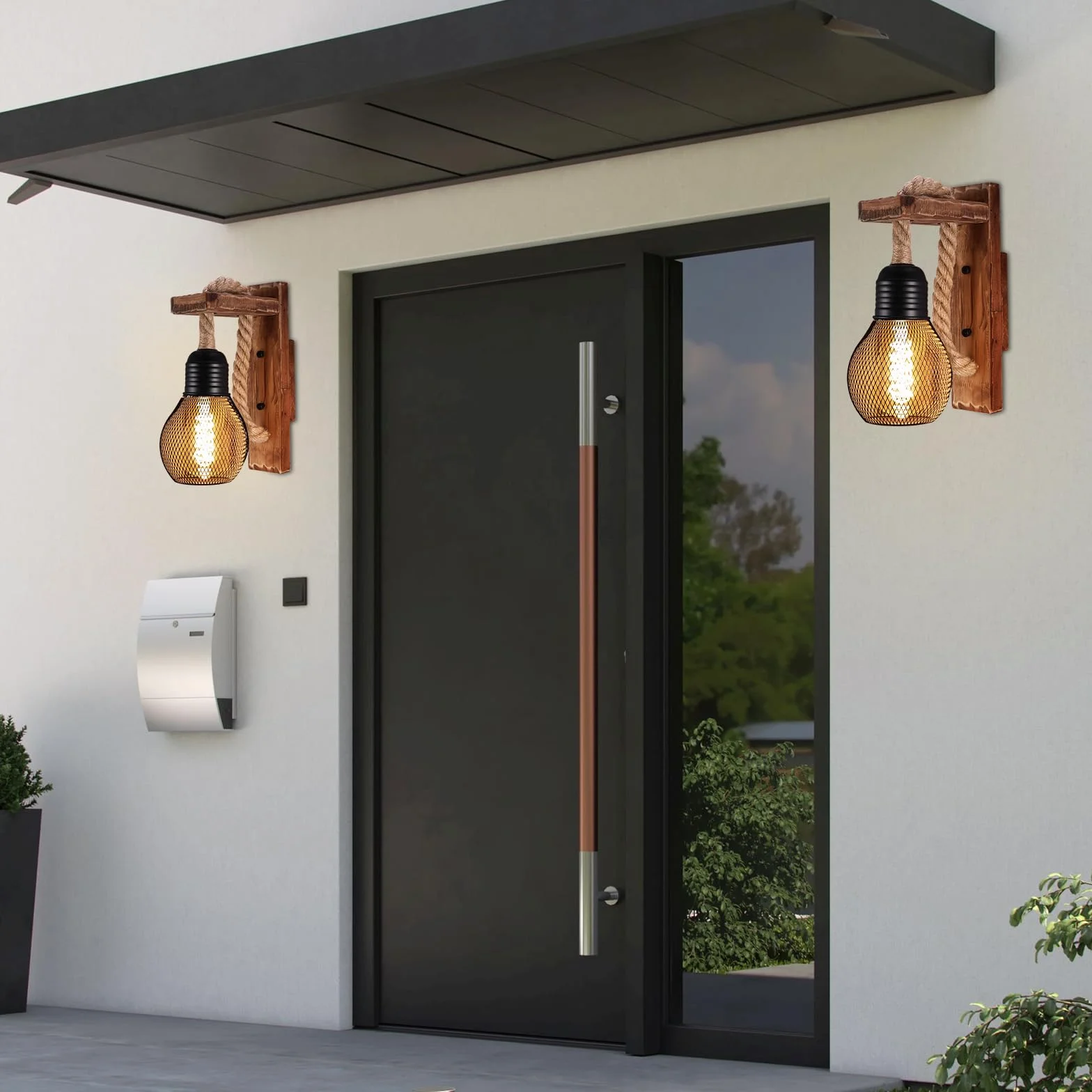 Drewniana lampa ścienna do wnętrz, E27 LED lina konopna, lampa ścienna z kloszem, industrialna lampa ścienna w stylu vintage, lampa ścienna do wnętrz, w stylu retro, do korytarza, sypialni