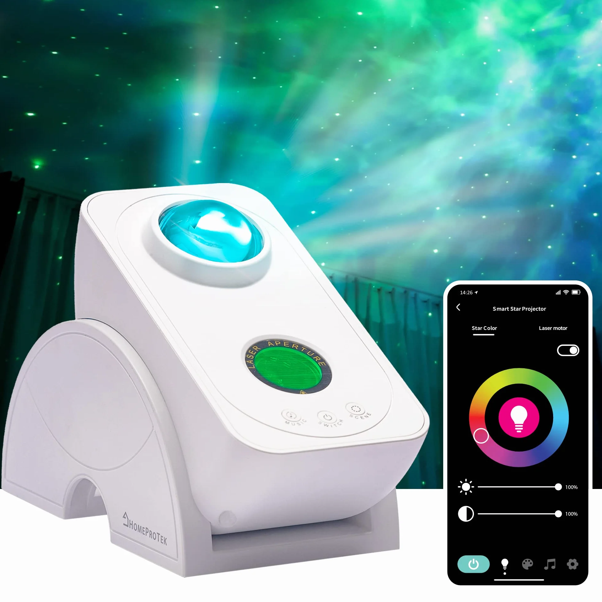 HOMEPROTEK Projektor galaktyki, projektor gwiaździstego nieba - inteligentny sterowany aplikacją Galaxy projektor obrotowy 90 stopni Hey Google i Alexa kompatybilny z lampą projektora galaktyki