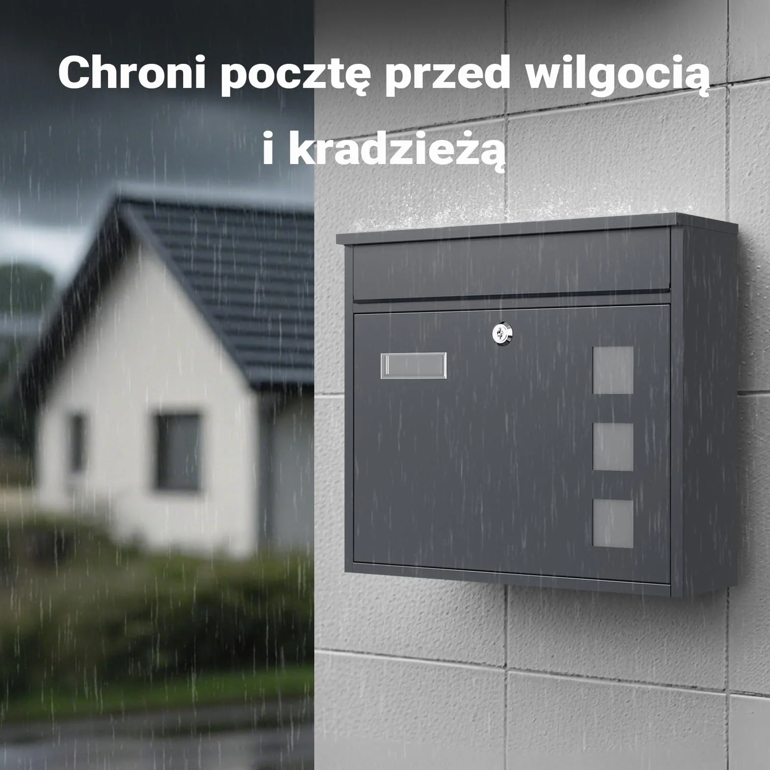 Wiltec Skrzynka na listy antracytowa V12 stalowa z zamkiem i wizjerem, nowoczesna skrzynka pocztowa do montażu na ścianę, malowana proszkowo