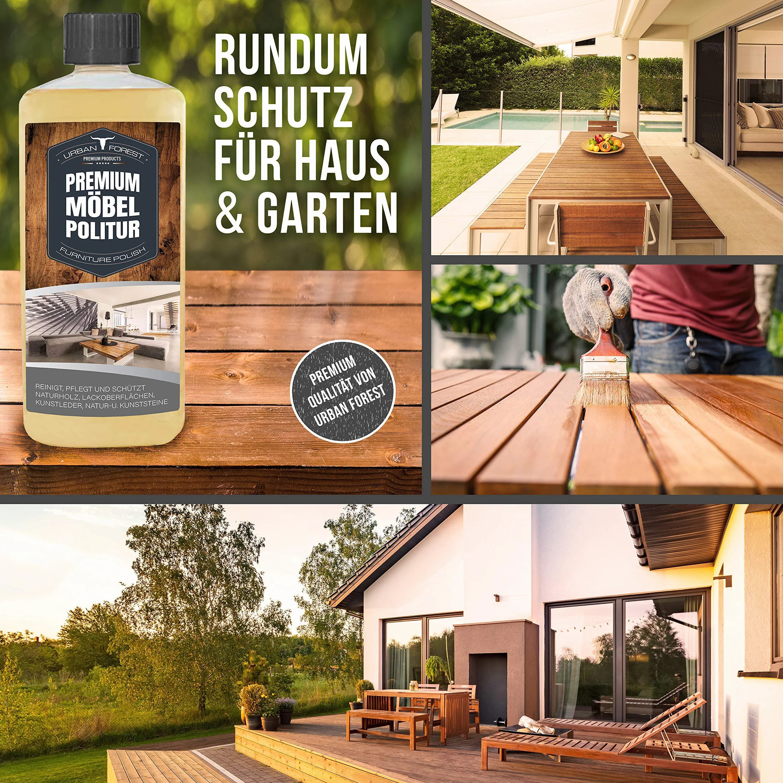 Urban Forest środek premium do czyszczenia mebli i politura do mebli, 2 x 500 ml, domowy środek czyszczący do czyszczenia i pielęgnacji powierzchni mebli i skórzanych, 2 sztuki, 500 ml.