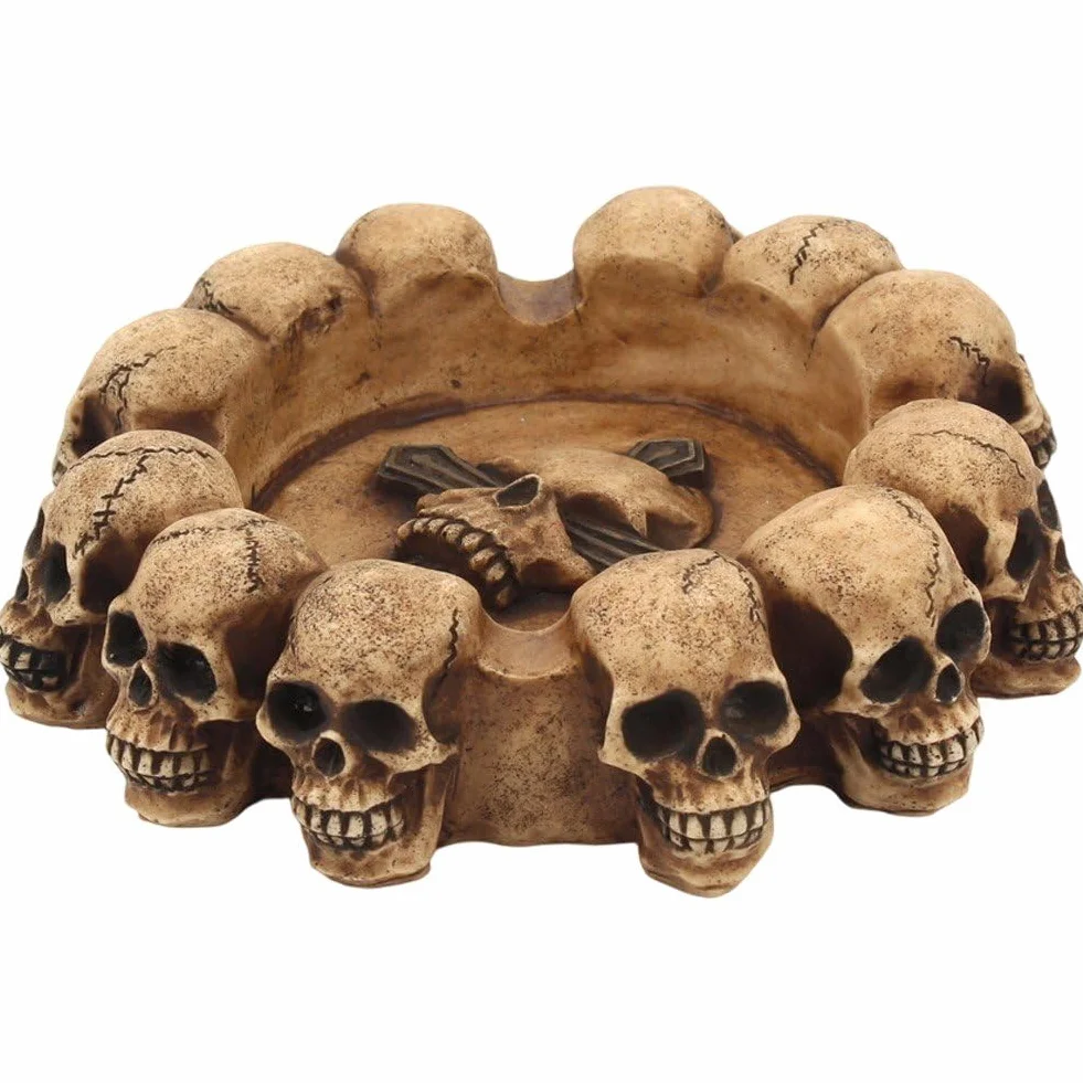Hrippy Gotycka popielniczka w kształcie czaszki wielogłowicowa, kształt czaszki, dekoracyjna popielniczka na stół na Halloween, dekoracja domu, na imprezę