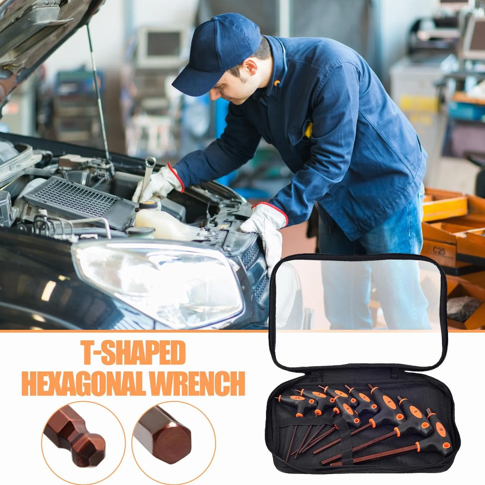Klucz Imbusowy Z Uchwytem T 8-częściowy Dwustronny Klucz Z Uchwytem T | Zestaw Kluczy Heksagonalnych Do Napraw Domowych do mechaniki, na zewnątrz, dom, garaż, meble, rower, motoryzacja