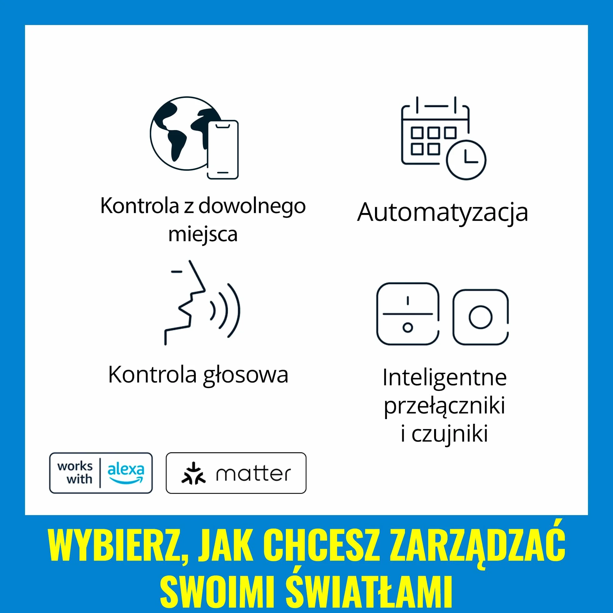 Szklany reflektor punkt WiZ Smart LED GU10, kolor i regul odcień białego światła, odpowiednik 50 W, 2200K–6500K, 345 lumenów, przyciemn, działa z Alexą, Google Assistant i Apple Home, op. 2 szt.