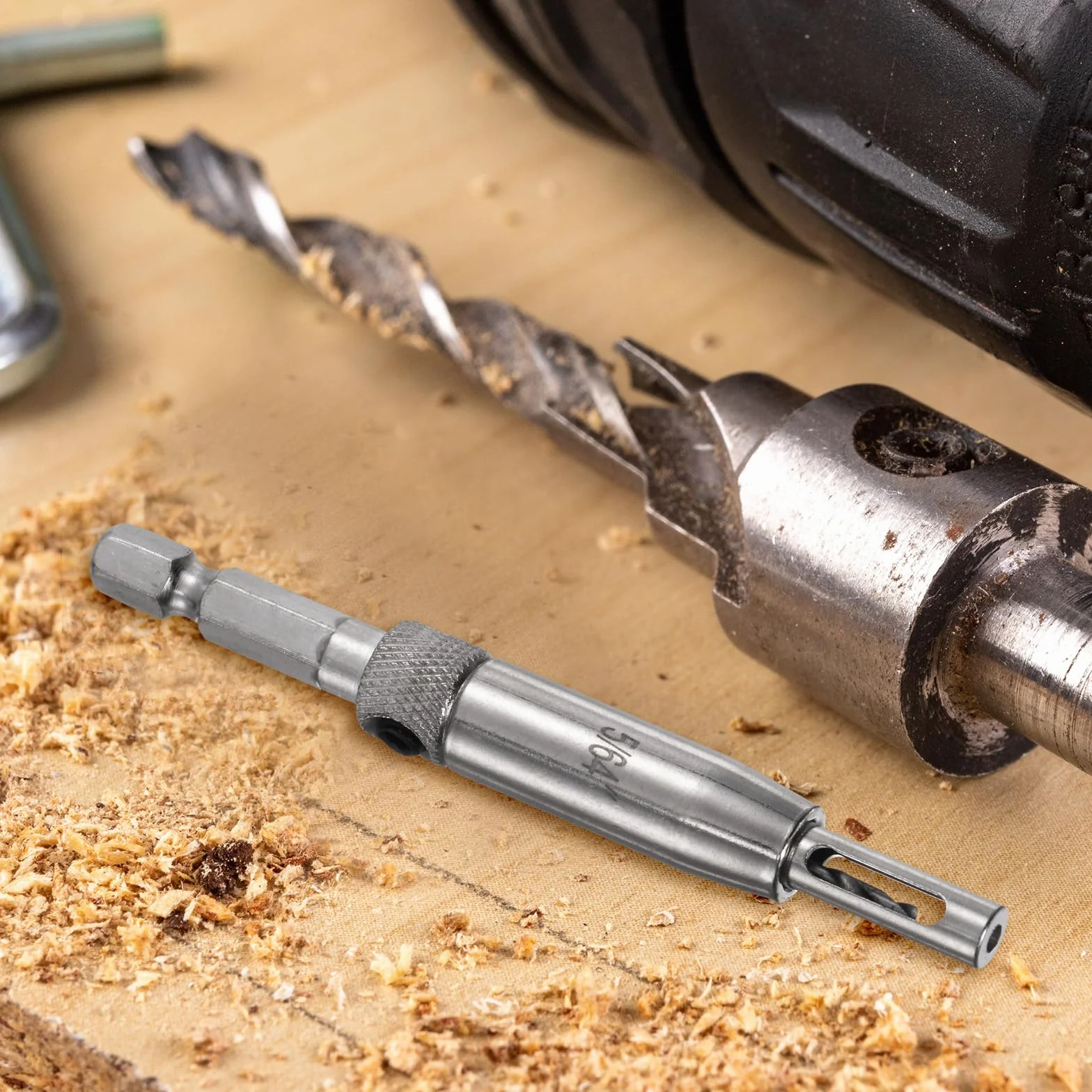 QUARKZMAN Zestaw wierteł samocentrujących się 5 mm, wiertła sześciokątne 1/4" do prac w drewnie, narzędzie do wiercenia otworów zawiasów drzwi klucz sześciokątny L, srebrny