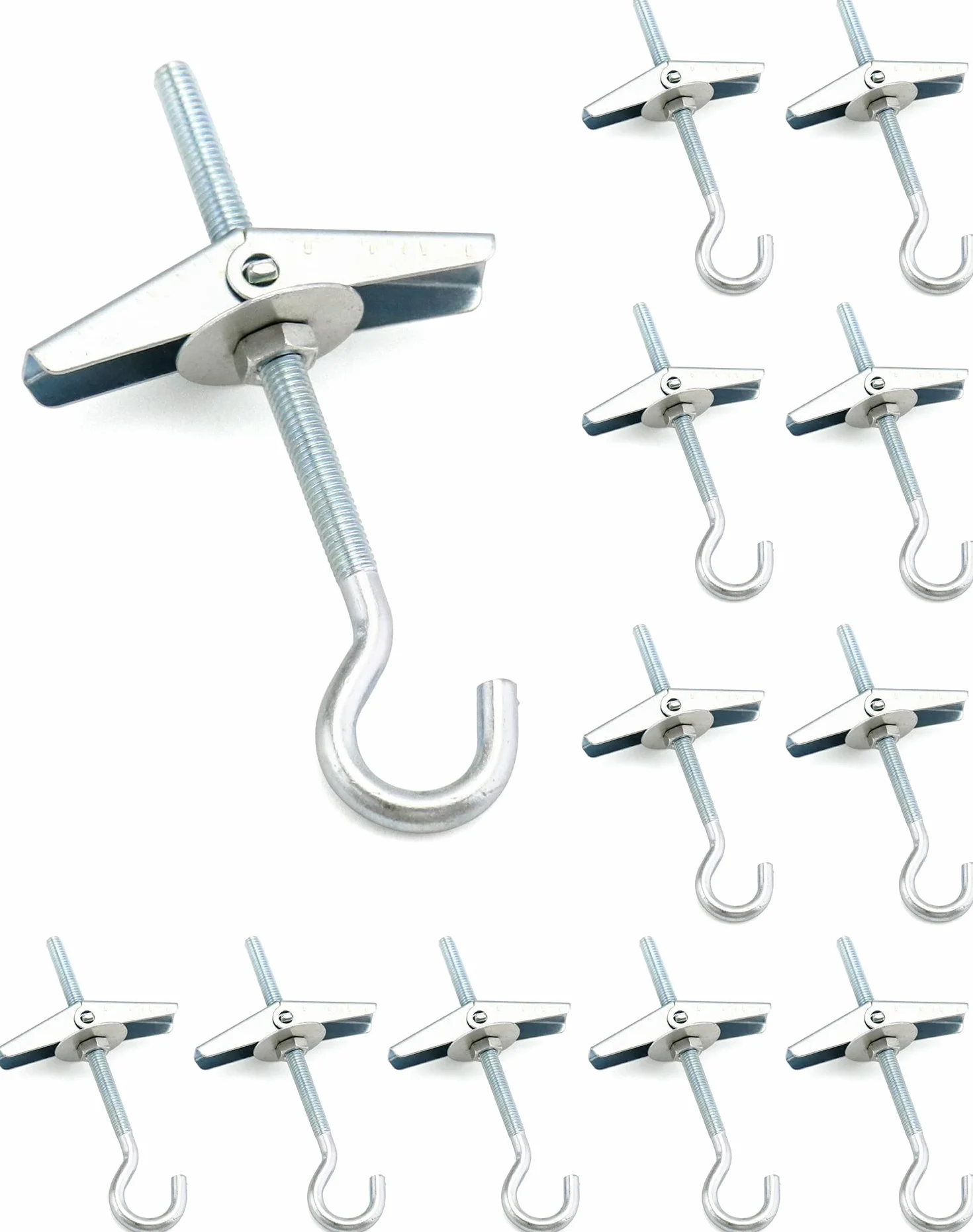 QWORK 12 szt Śruby sprężynowe M5 x 90mm, kotwy hakowe ze stali węglowej, do wiszących roślin, śruby rozporowe do sufitów z płyt gipsowo-kartonowych