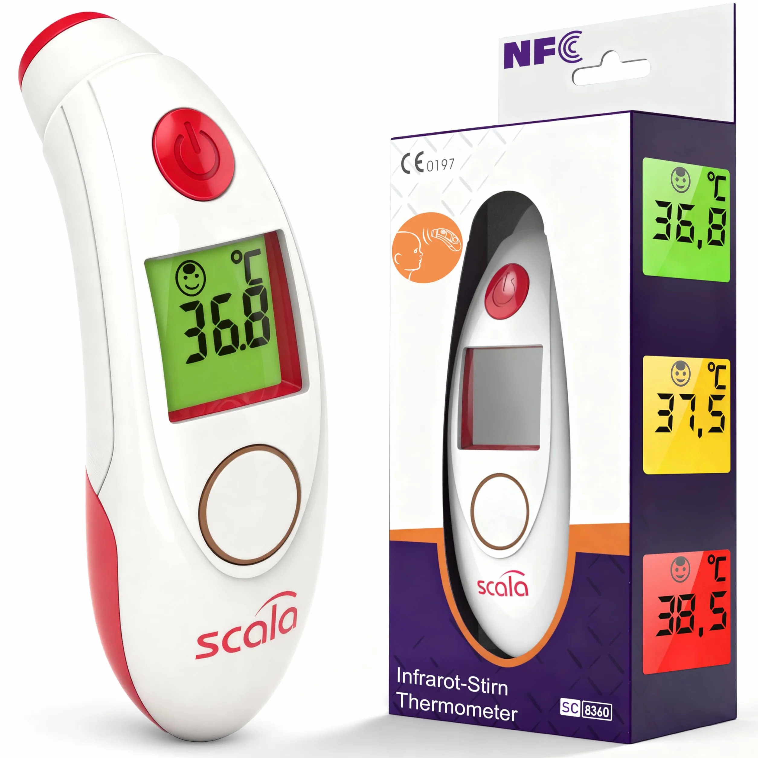 Cyfrowy termometr na podczerwień SC 8360 NFC Top Speed Night z alarmem gorączki i pamięcią danych przez aplikację