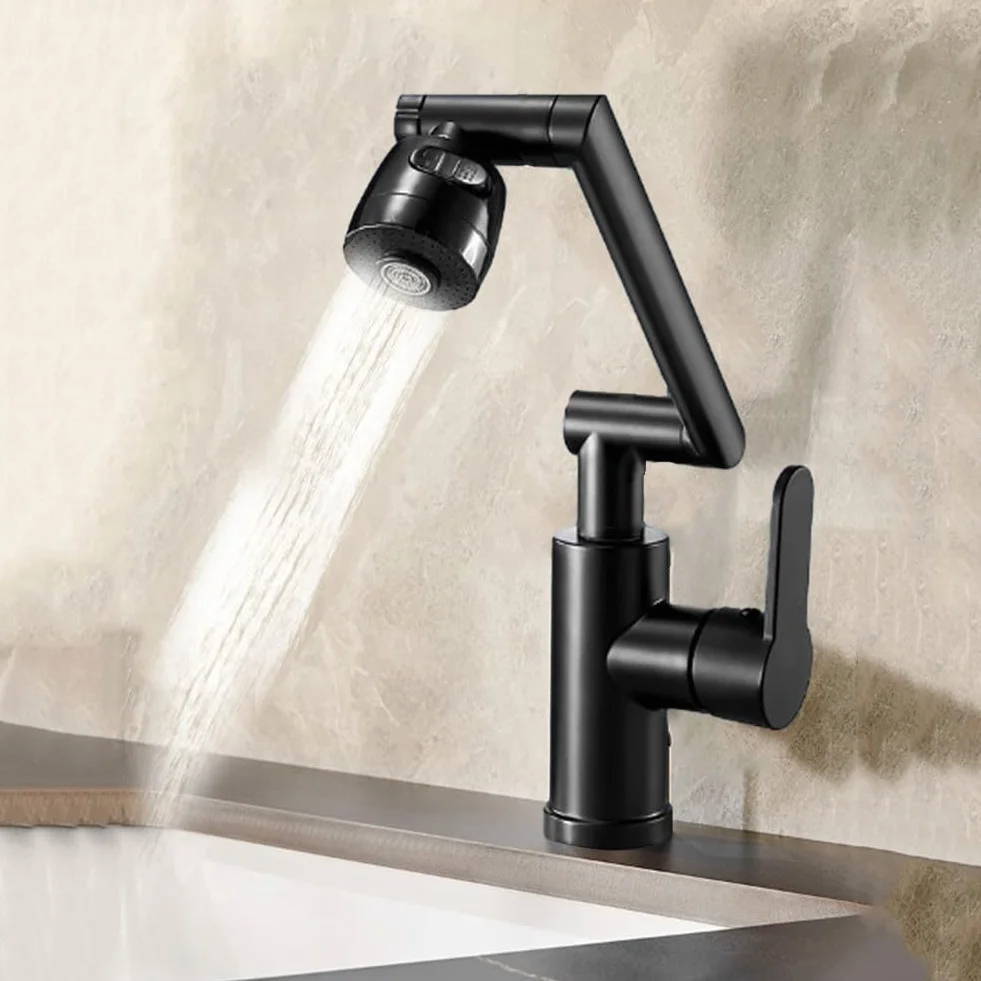 QTANZIQI Aerator z obrotową przedłużką 1080°, 10-trybowa głowica prysznicowa o silnym przepływie, dwukierunkowy perlator kranu oszczędzającego wodę do zlewu kuchennego w łazience (czarny)