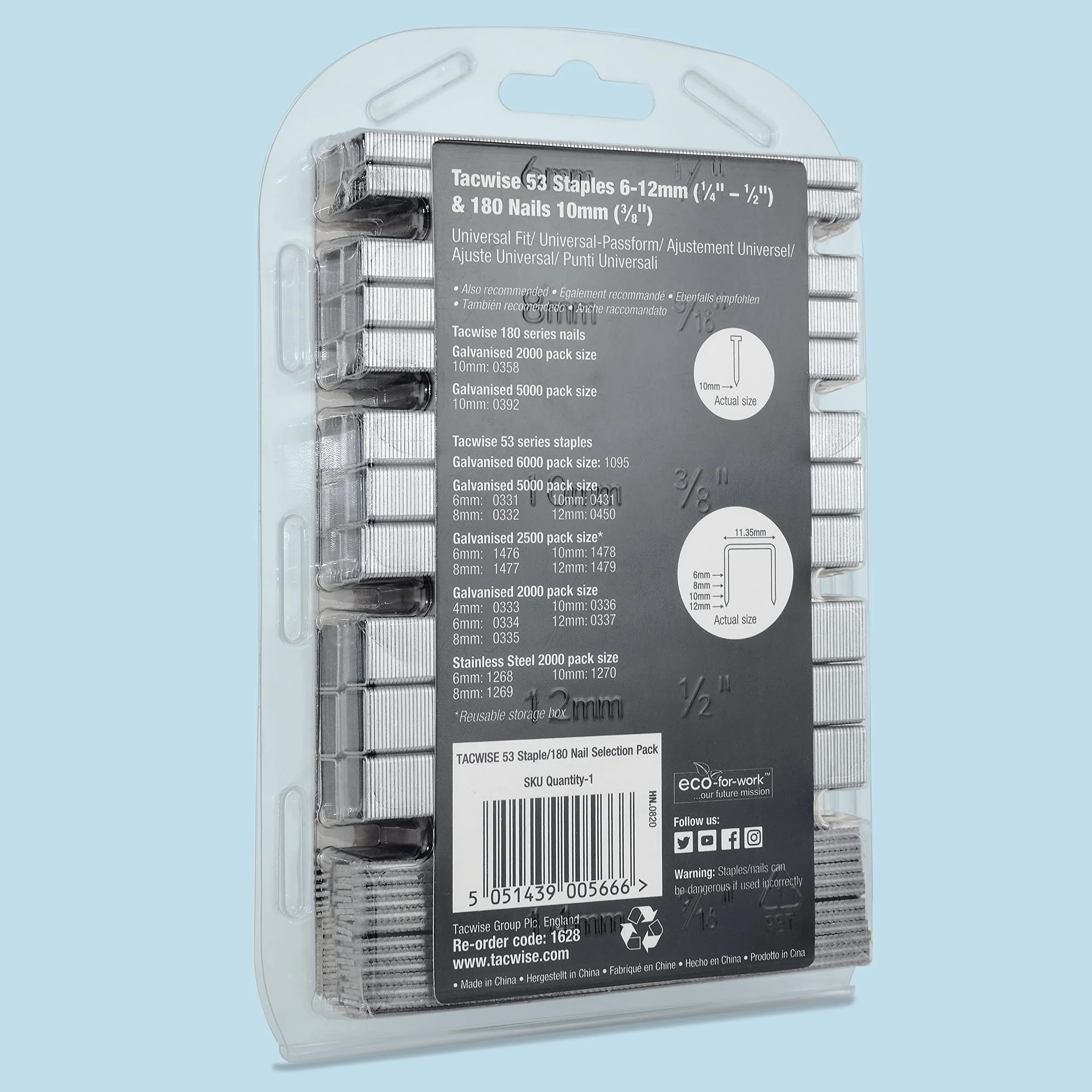 Tacwise 1628 Zszywki typu 53 w różnych rozmiarach i typie 180 (18 g)/10 mm, ocynkowane, opakowanie 6200 zszywek i 4000 gwoździ