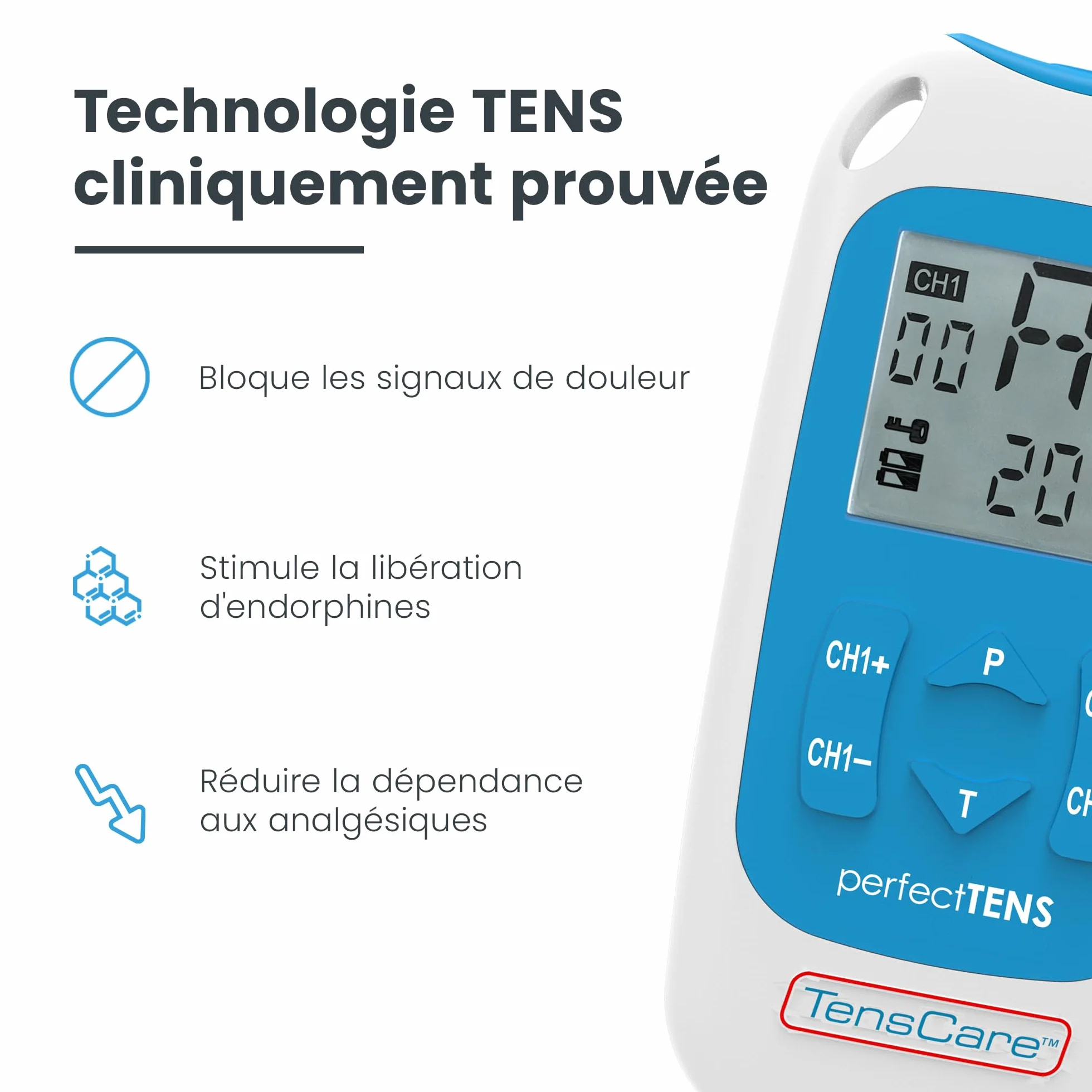 TensCare Perfect TENS - sprawdzone klinicznie urządzenie TENS łagodzące ból pleców, bioder, nóg, ramion, artretyzmu i rwy kulszowej + elektrody stawowe E-SF150
