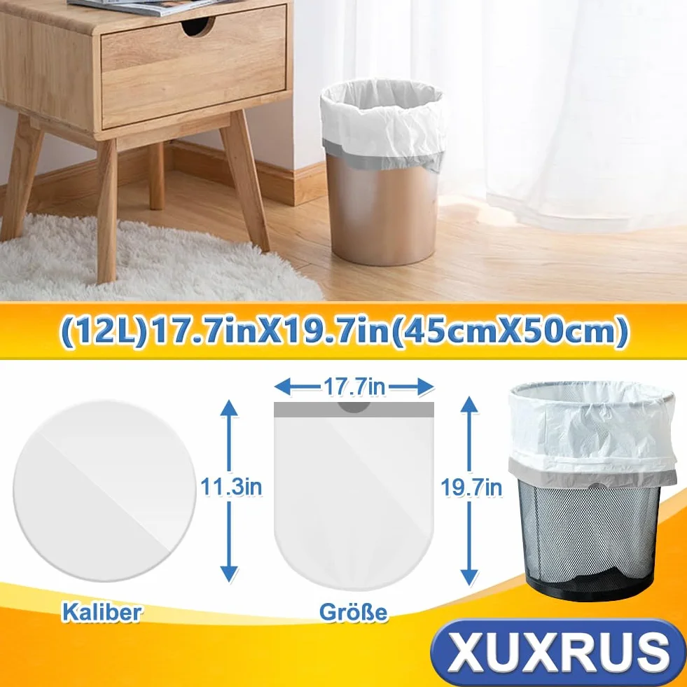 XUXRUS Małe worki na śmieci, 12 l, ze ściągaczem, odporne na rozerwanie, białe, na śmieci o pojemności 10 l, 15 litrów
