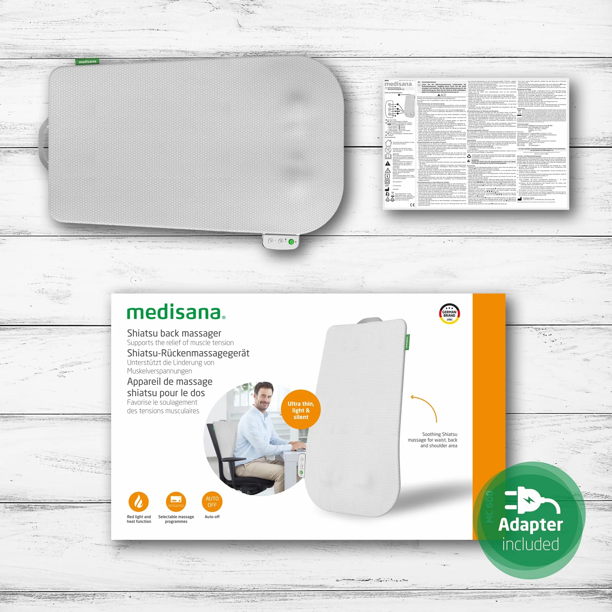 Medisana MC 600 Masażer Pleców Shiatsu z Podgrzewaniem, Duża Powierzchnia Masująca, Mata do Masażu Pleców, Talii i Ramion