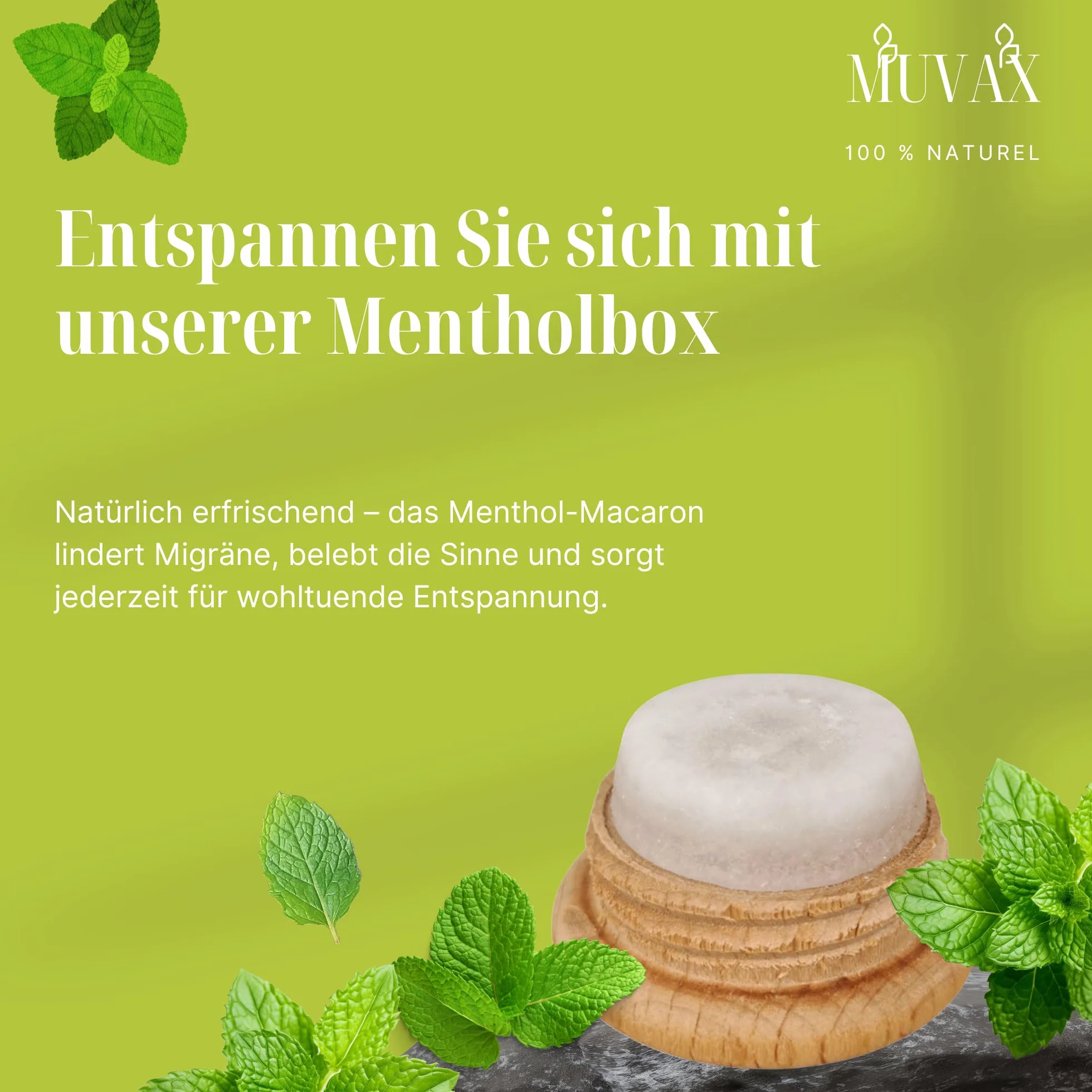 Naturalny kamień mentolowy okrągły z drewnianym uchwytem 6 g do masażu spa
