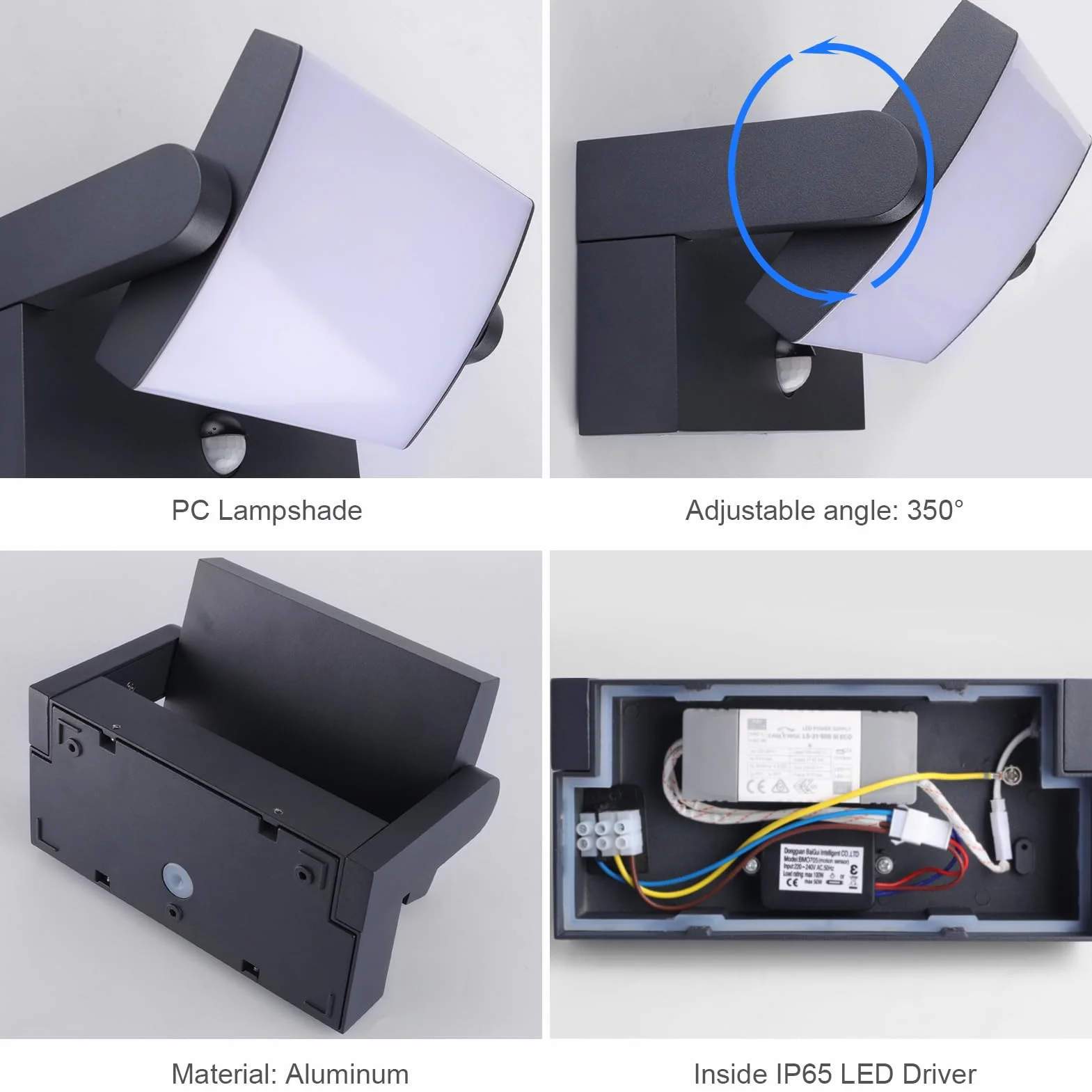 Klighten Lampa ścienna do użytku na zewnątrz, 24 W, wodoodporna lampa ścienna IP65, nowoczesna, aluminiowa lampa ścienna do użytku wewnątrz i na zewnątrz, z obrotowym panelem LED, do wejścia, ogrodu