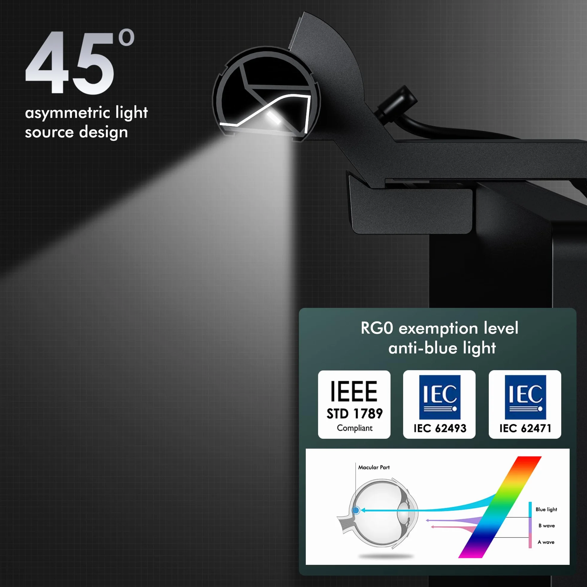 Quntis 42,5 cm Lampa Monitora z Podświetleniem, Pilot, Automatyczne Ściemnianie, Zakrzywiona Listwa Oświetleniowa