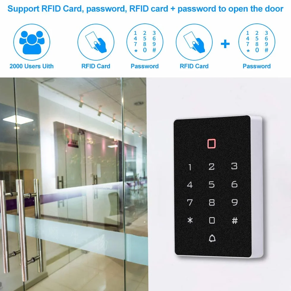 FTSTech 125 KHz EM/ID samodzielna klawiatura z interfejsem Wiegand czytnik RFID kontrola dostępu do mieszkania zestaw bezpieczeństwa z 10 szt. niebieski brelok