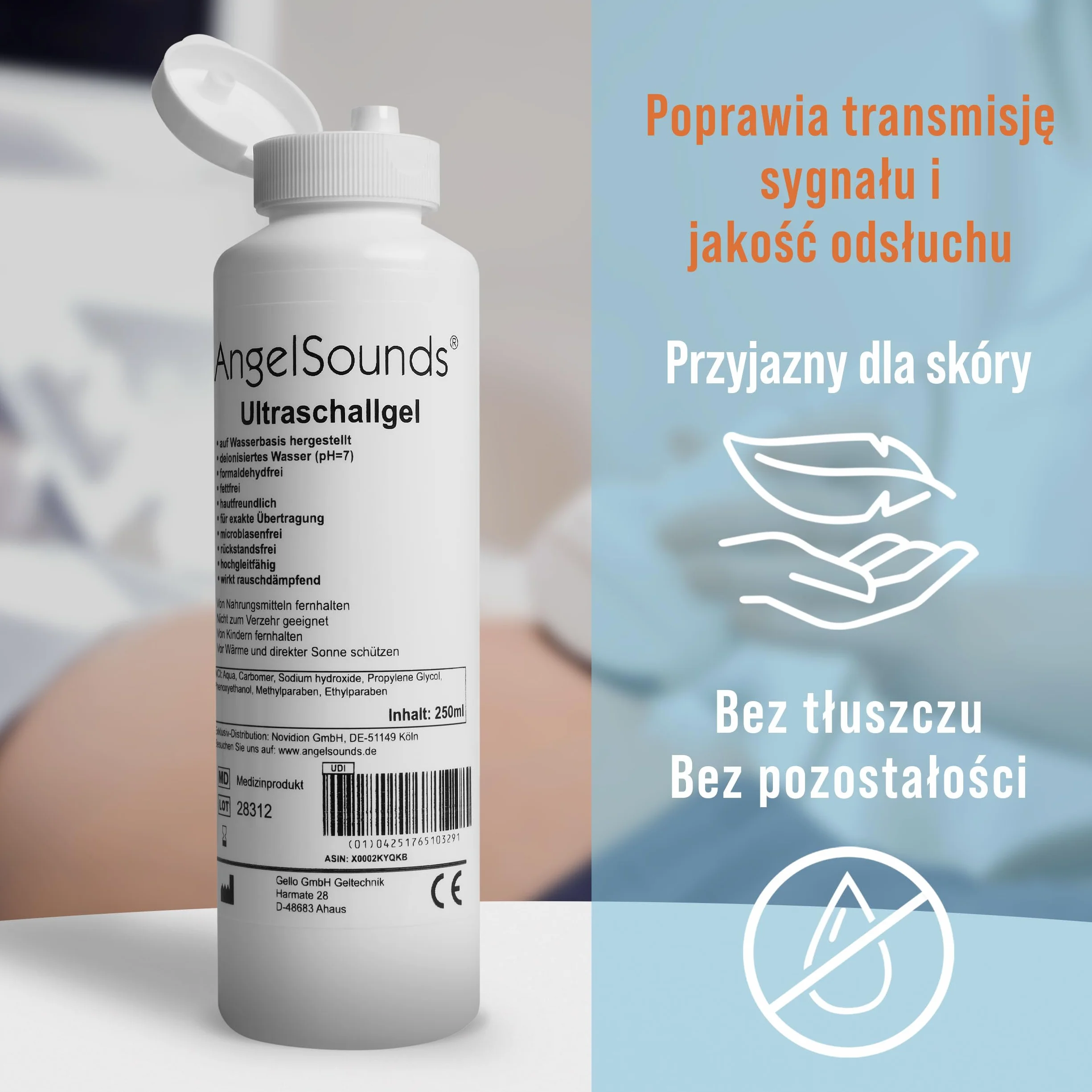 AngelSounds Żel ultradźwiękowy 250 ml transferowy kontaktowy