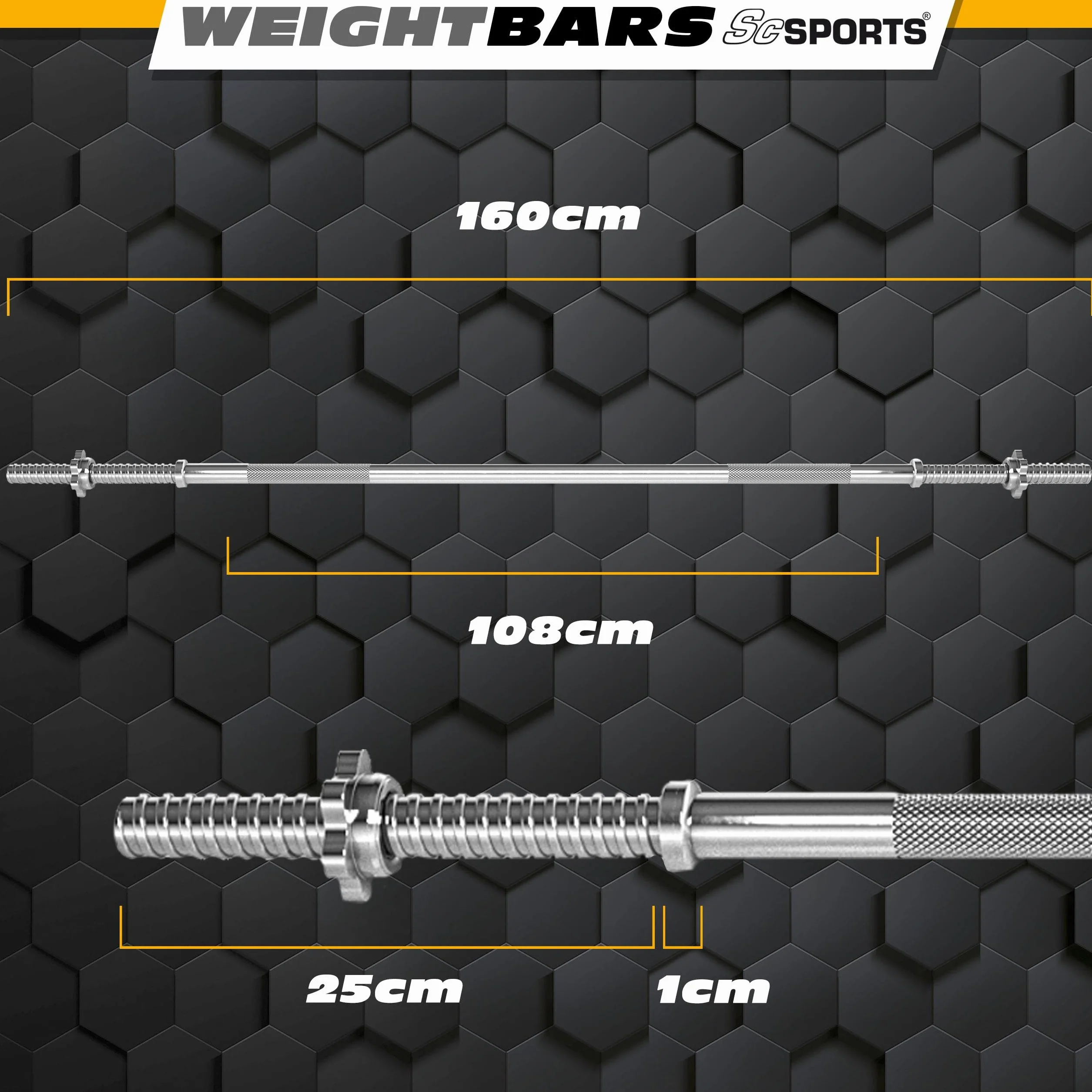 ScSports Sztanga sztanga 160 cm, Ø 30 mm, z blokadą śrubową, waga 9,5 kg