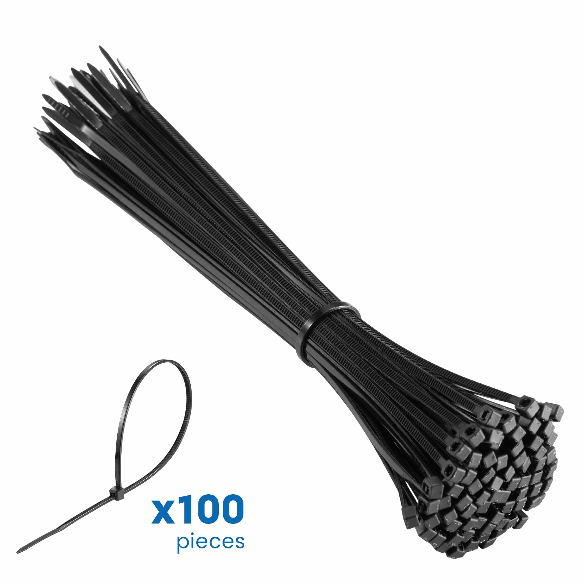 Ewent Czarne opaski kablowe, 200 mm x 2,5 mm, 100 szt. czarnych opasek kablowych, nylonowe, samoblokujące, wielofunkcyjne plastikowe opaski na krawaty lub do użytku wewnątrz i na zewnątrz, do domu,