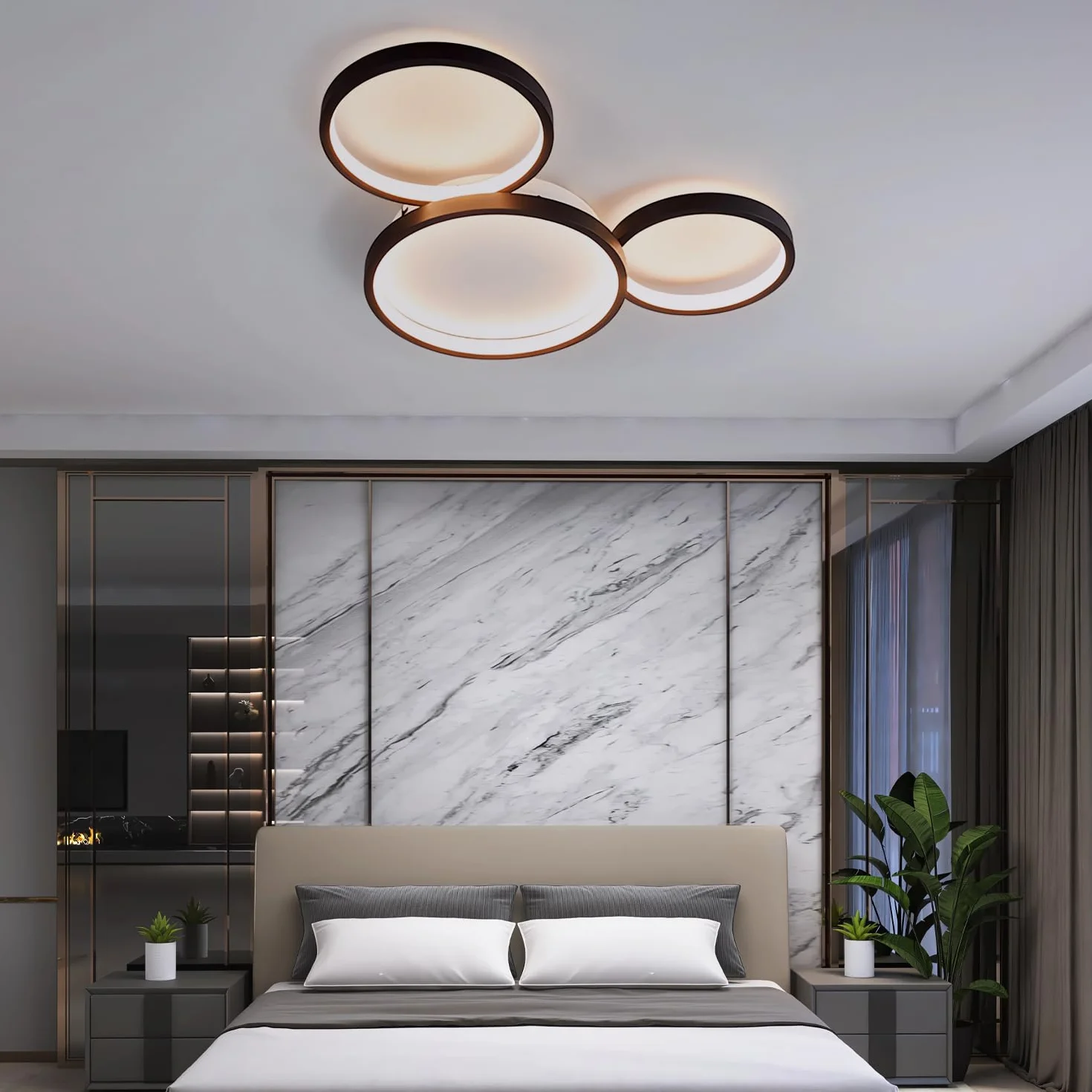 Nowoczesna lampa sufitowa LED funkcją ściemniania salonu zdalnego sterowania Lampy sufitowe sypialni Kreatywna aluminiowa lampa sufitowa wnętrz Żyrandol kuchni jadalni gabinetu i biura (3 Pierścieni)