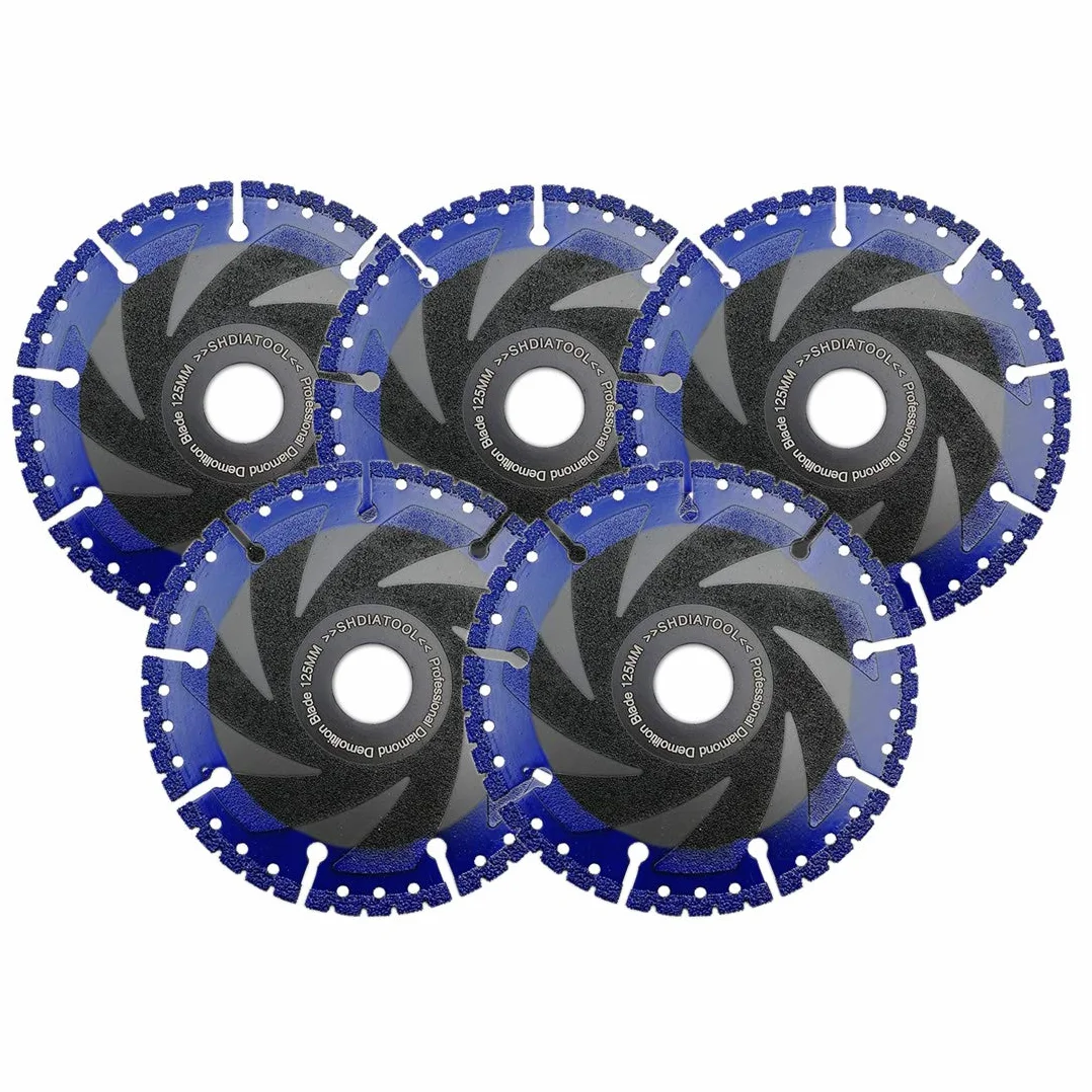 SHDIATOOL Tarcza tnąca diamentowa 5 szt. 5 cali / 125 mm luzowana próżniowo kółko do odcięcia do wszystkich zastosowań ostrza do rozbiórki do kamienia żelaza stali metalu