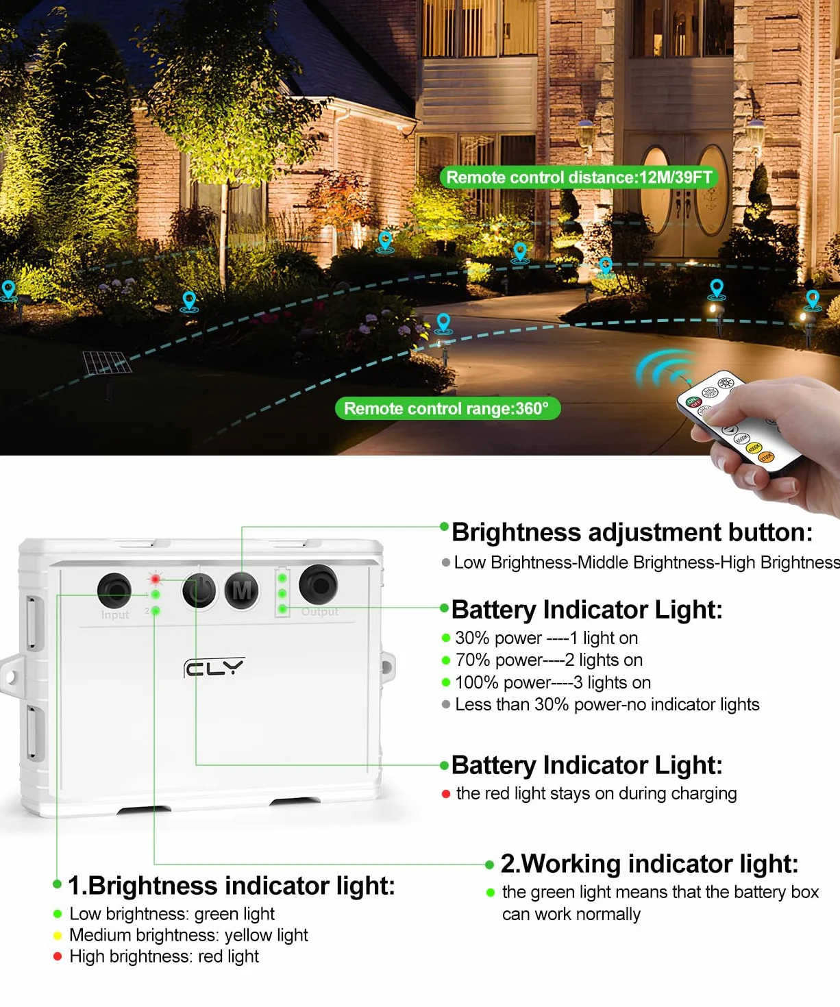 CLY reflektor solarny, solarna lampa ogrodowa zewnętrzna z pilotem 2700K 4000K 6000K 2 tryby dynamiczne lampy solarne IP66 wodoodporne 5000mAh funkcja pomiaru czasu oświetlenie ogrodowe do ogrodu
