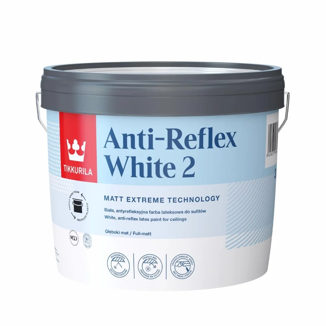 TIKKURILA Anti Reflex 2 – płaska matowa, wysoka kryjąca, farba sufitowa – zero błysku – 3 litry