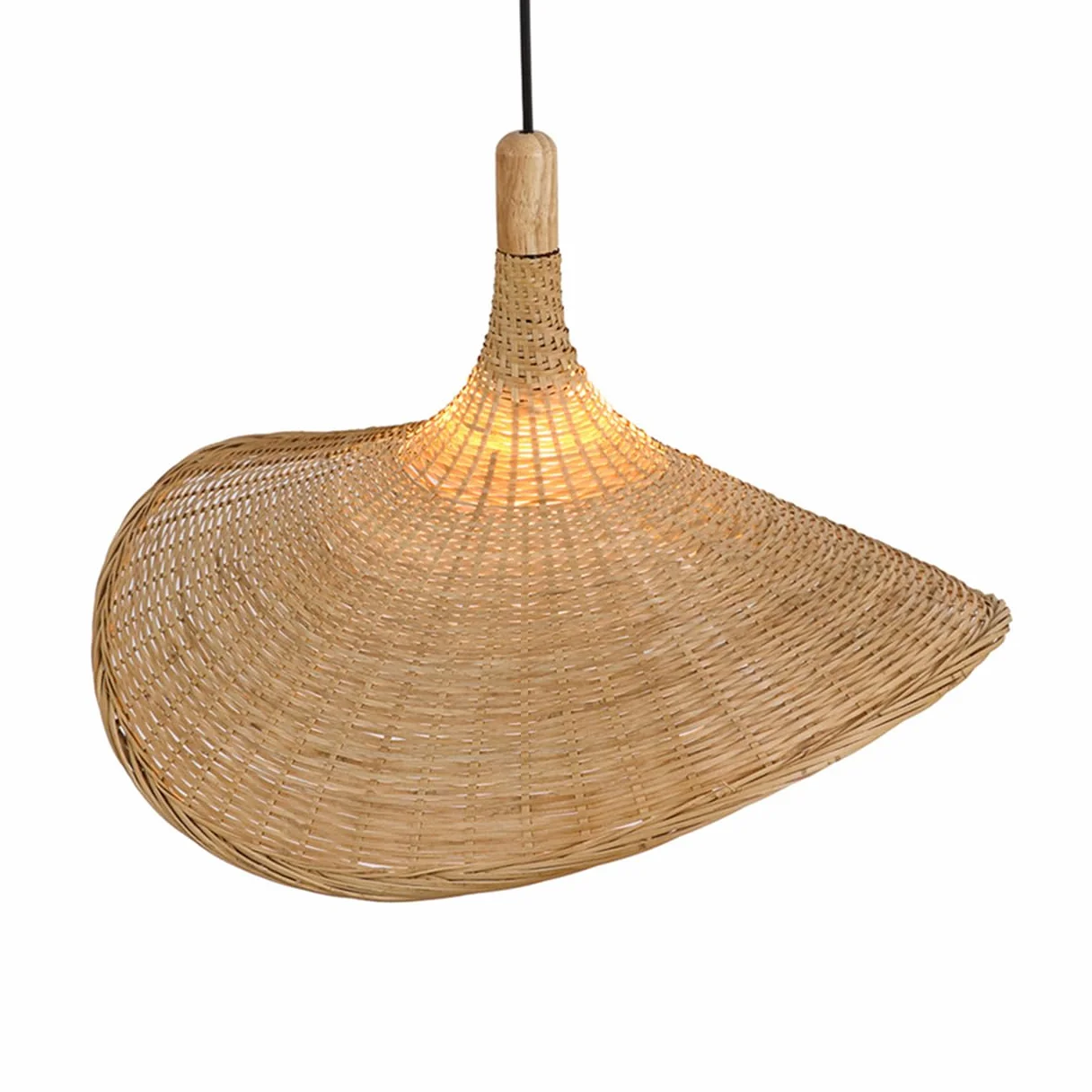 Żyrandol w stylu wiejskim, duży beżowy bambusowy klosz - unikalne zawieszenie w stylu vintage z bambusowym kloszem wiklinowym, ręcznie robione lampy sufitowe na wyspę kuchenną
