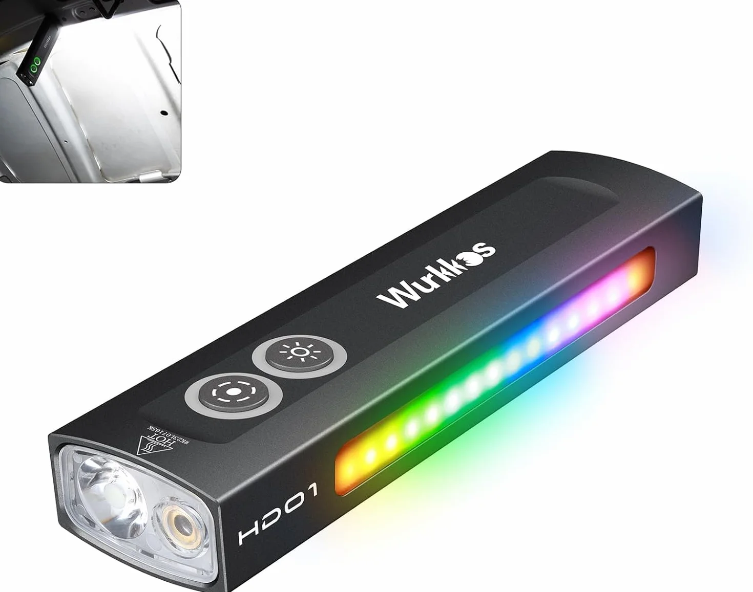 Wurkkos HD01 z akumulatorem, zielone światło, główna dioda LED do światła białego z bocznym światłem RGB, latarka przenośna o mocy 1200 lumenów z magnesem (Czarny-HD01)