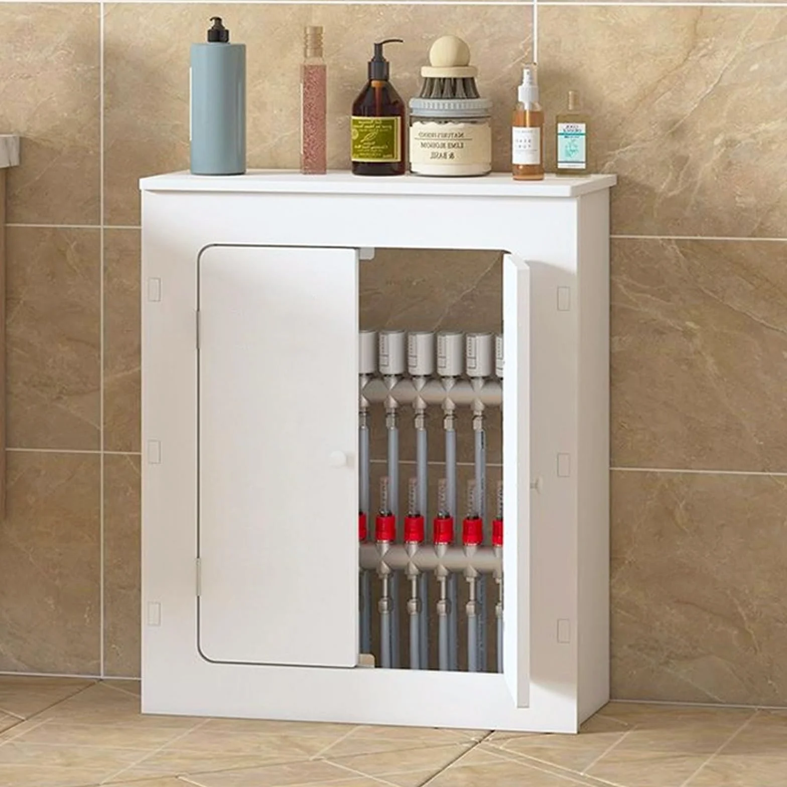 EasytoClean Wodoodporna osłona grzejnika i półka, podwójne drzwi, panele z tworzywa sztucznego, idealna do organizacji domu (60 x 60 x 15 cm)