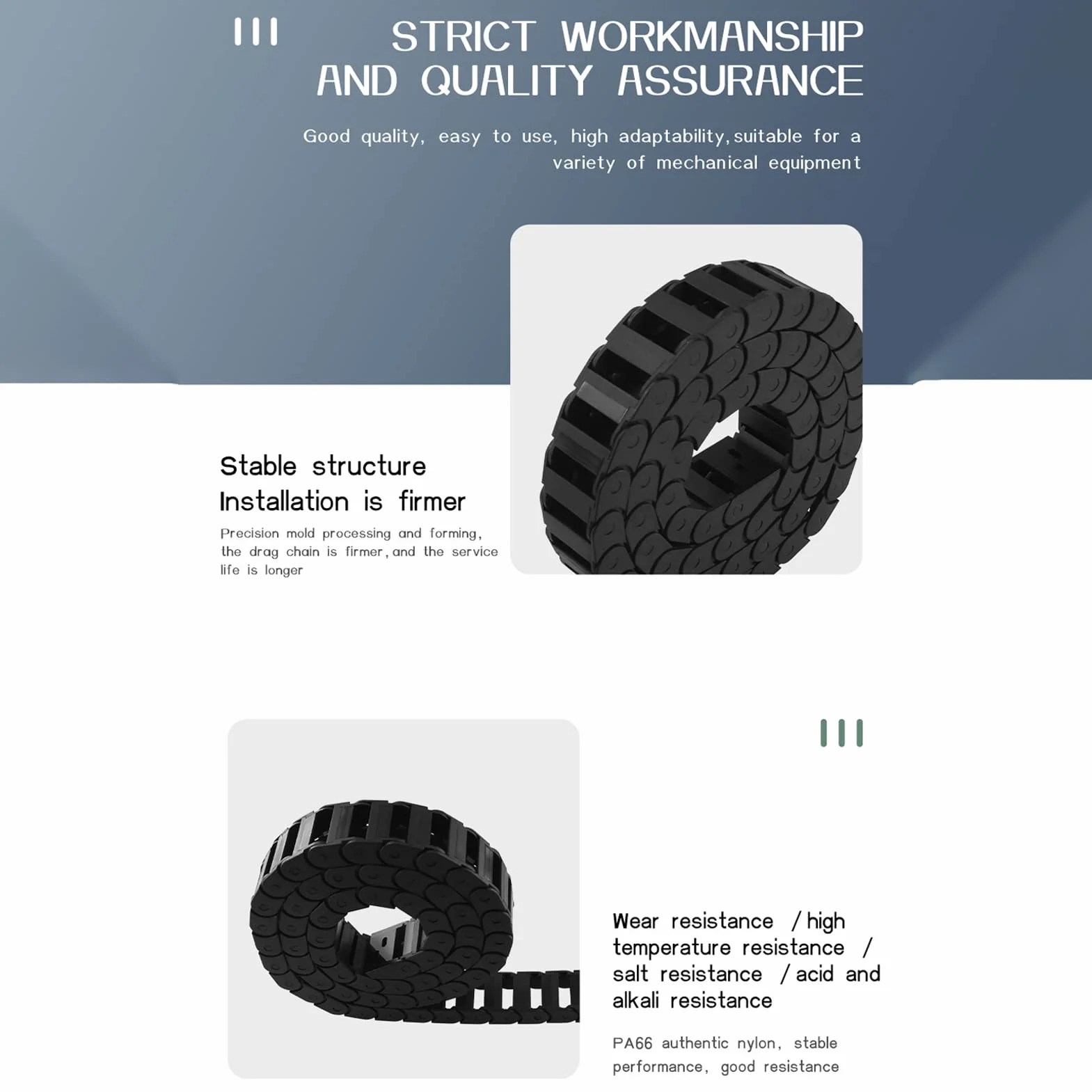 10x30mm łańcuch Przeciągania Nośnego Czarny Plastikowy Przewód Kablowy Odporny na Zużycie łańcuch Nośny Nośny ze Złączami Końcowymi do Maszyn CNC o Długości 1 M