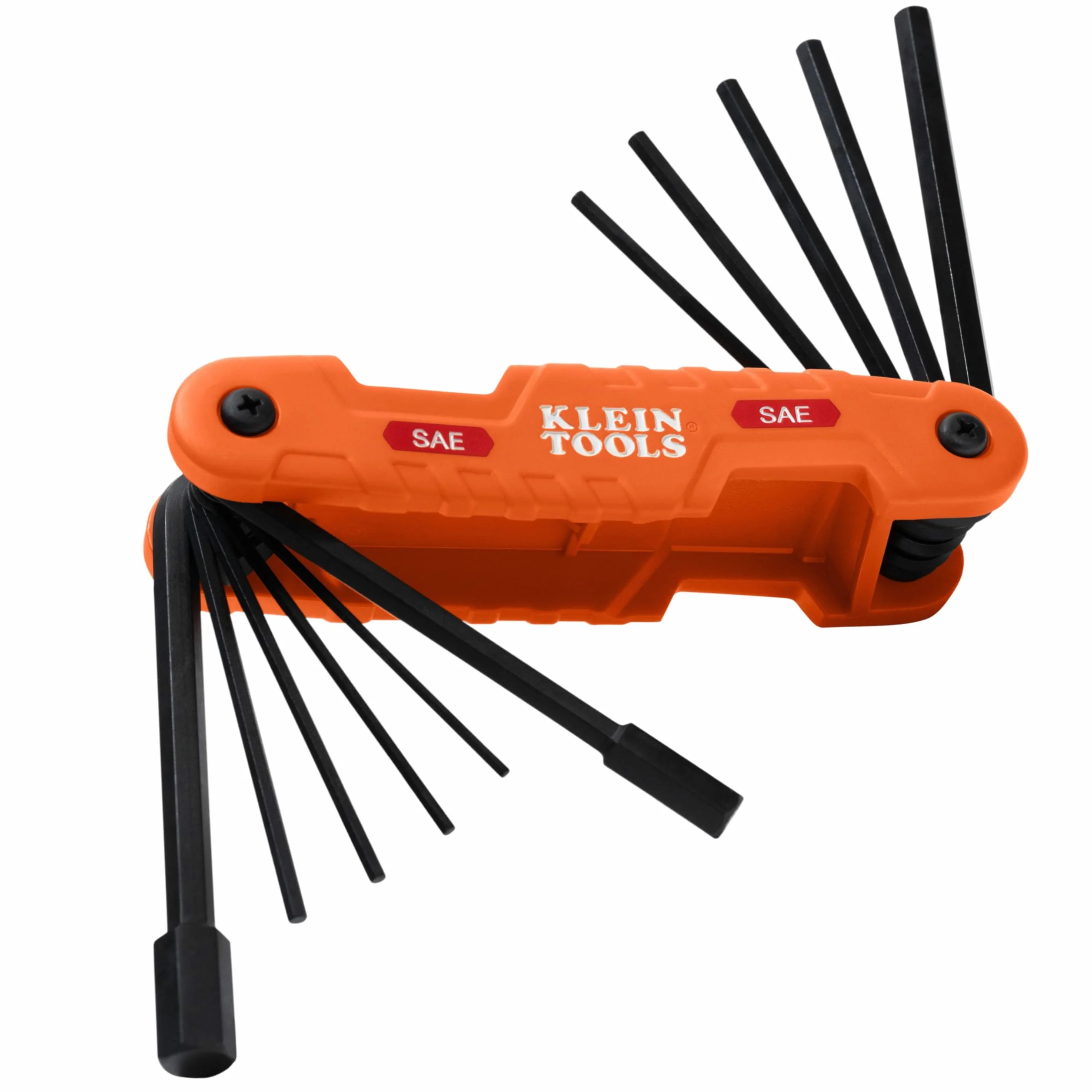 Klein Tools 70550 zestaw kluczy sześciokątnych, 11 rozmiarów SAE, wytrzymałe składane narzędzie do kluczy imbusowych z bardzo długimi kluczami sześciokątnymi