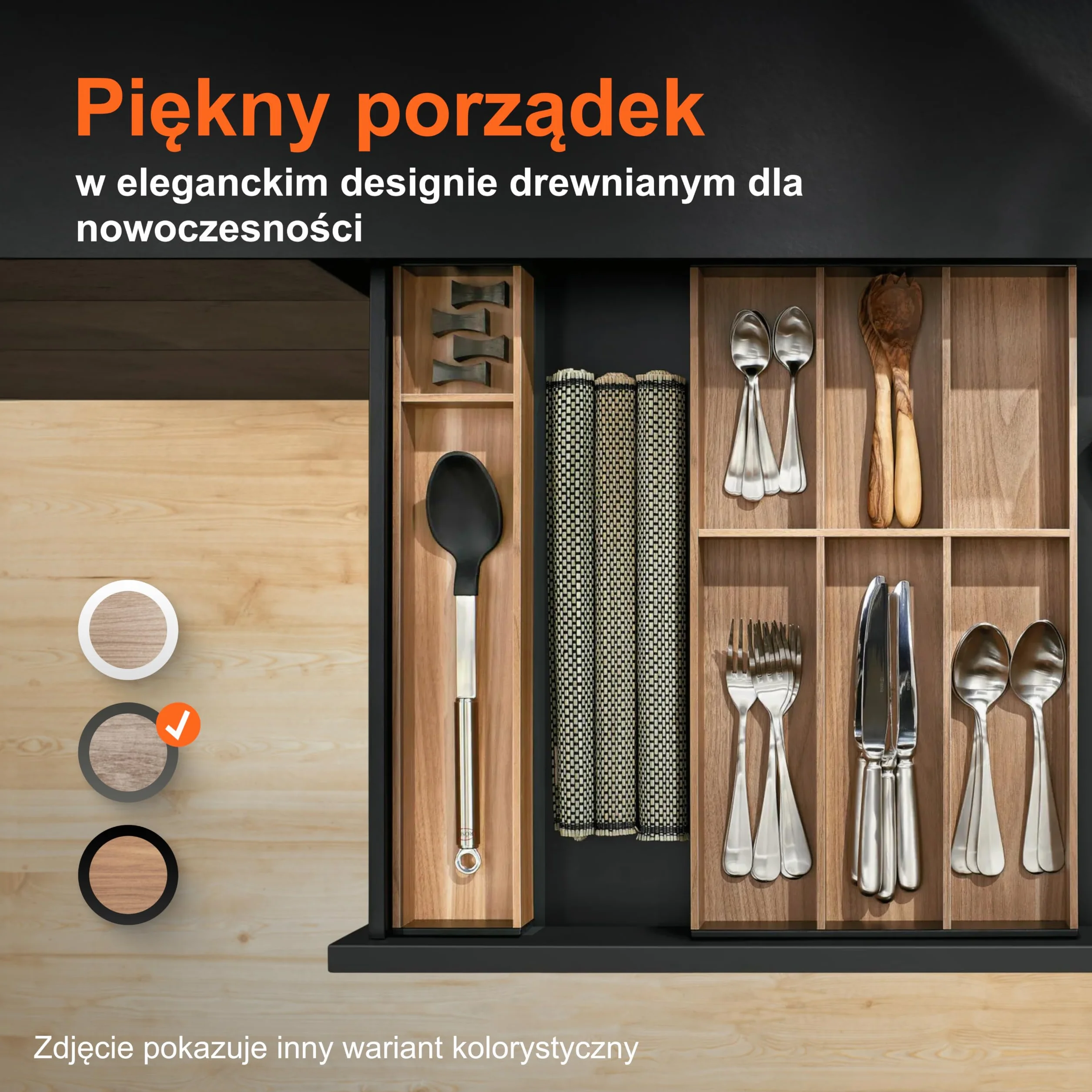 blum AMBIA-LINE organizer szuflady w premium dekorze drewna | idealny kuchnia, łazienka, garderoba | użycie modułowe i pewne trzymanie dzięki nóżkom antypoślizgowym | 42×10×5 cm | Dąb Nebraska