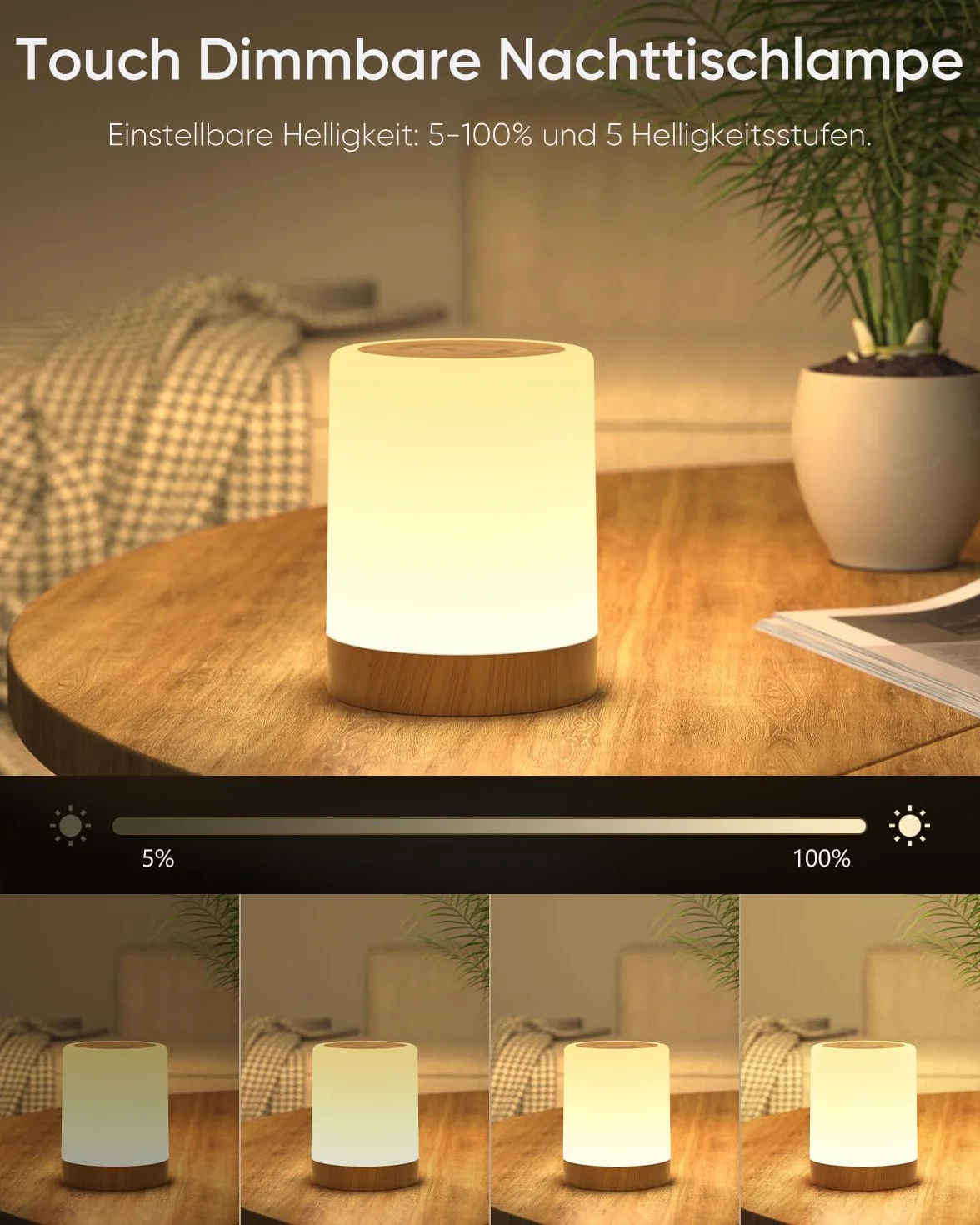 Bonsery Lampka nocna LED, dotykowa, ściemniana z 256 kolorami RGB i 3 trybami, lampka nocna dla dzieci, ładowalna przez USB z funkcją timera i pamięci, słoje drewna, lampa stołowa bezprzewodowa do
