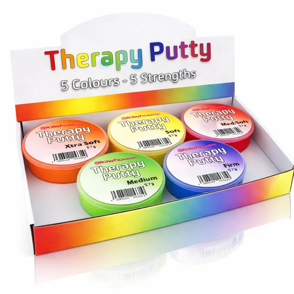 Premium zestaw 5 x terapeutyczny kit wyciskany nietoksyczny, do ćwiczeń rąk, antystresowy - 5 mocnych stron dla dorosłych i dzieci, 57 g kolorowych pojemników