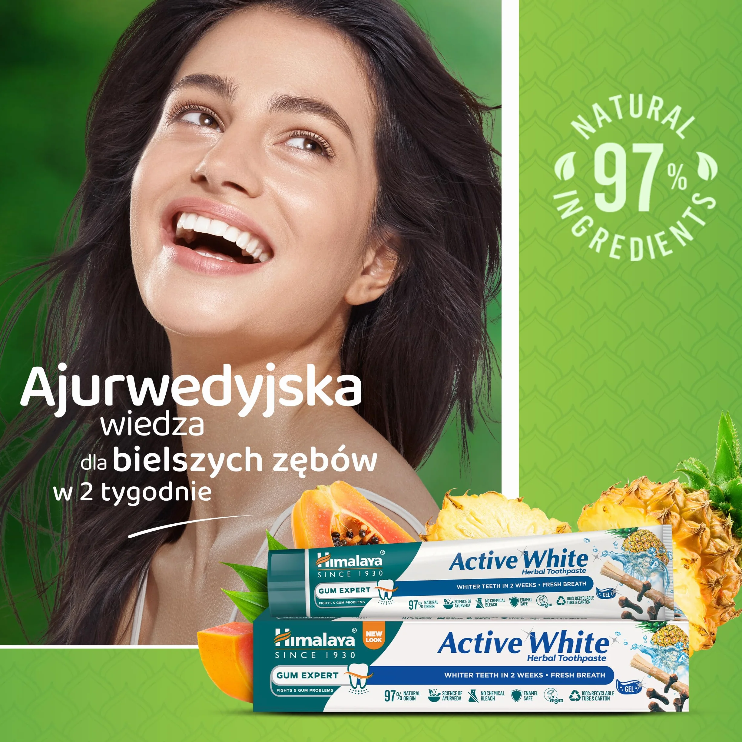 Himalaya Active White Fresh Gel, naturalne substancje ściągające bielsze i lśniące zęby, długotrwały, świeży oddech, 75 ml