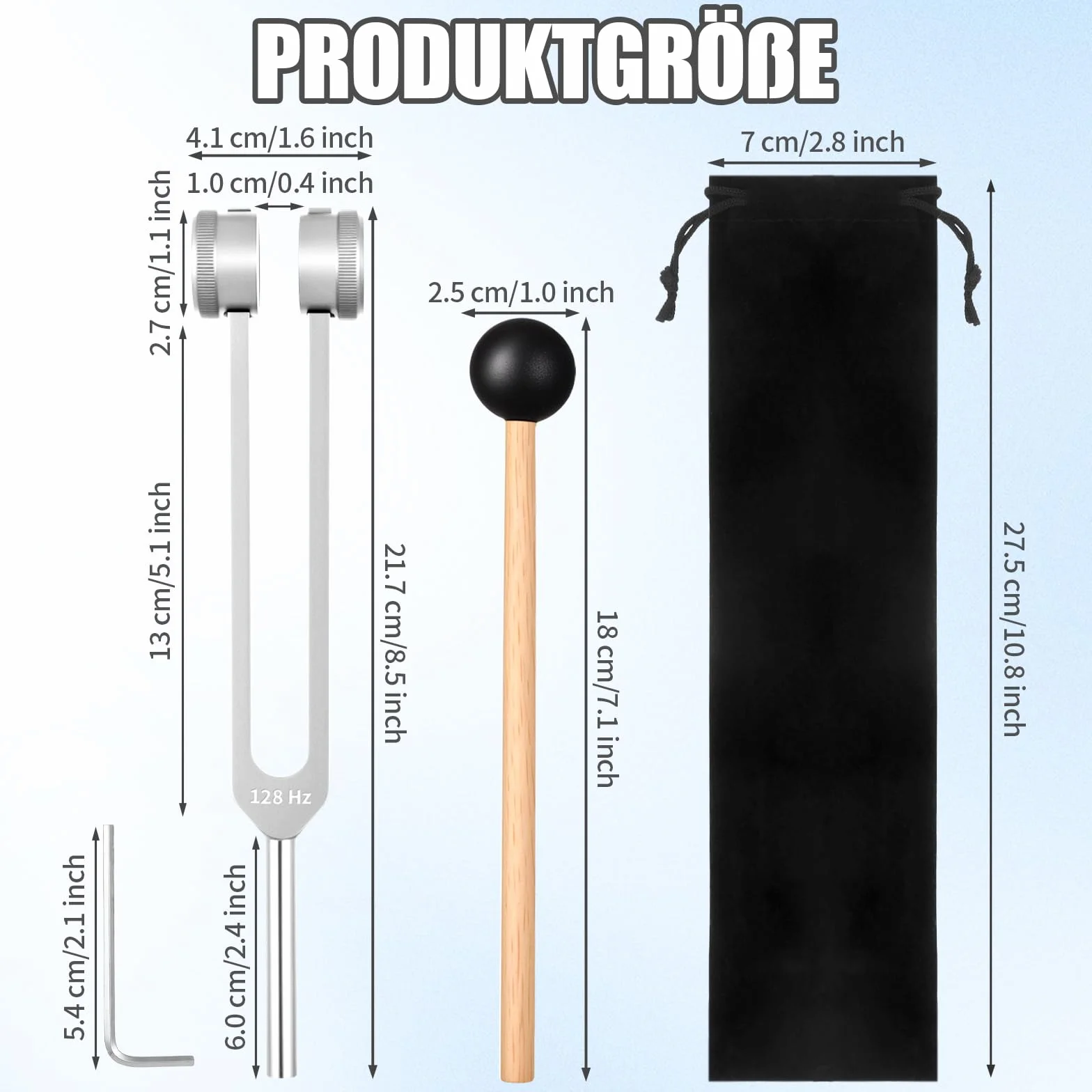 Zestaw do terapii kamertonem 128 Hz, stop aluminium, 21,7 cm