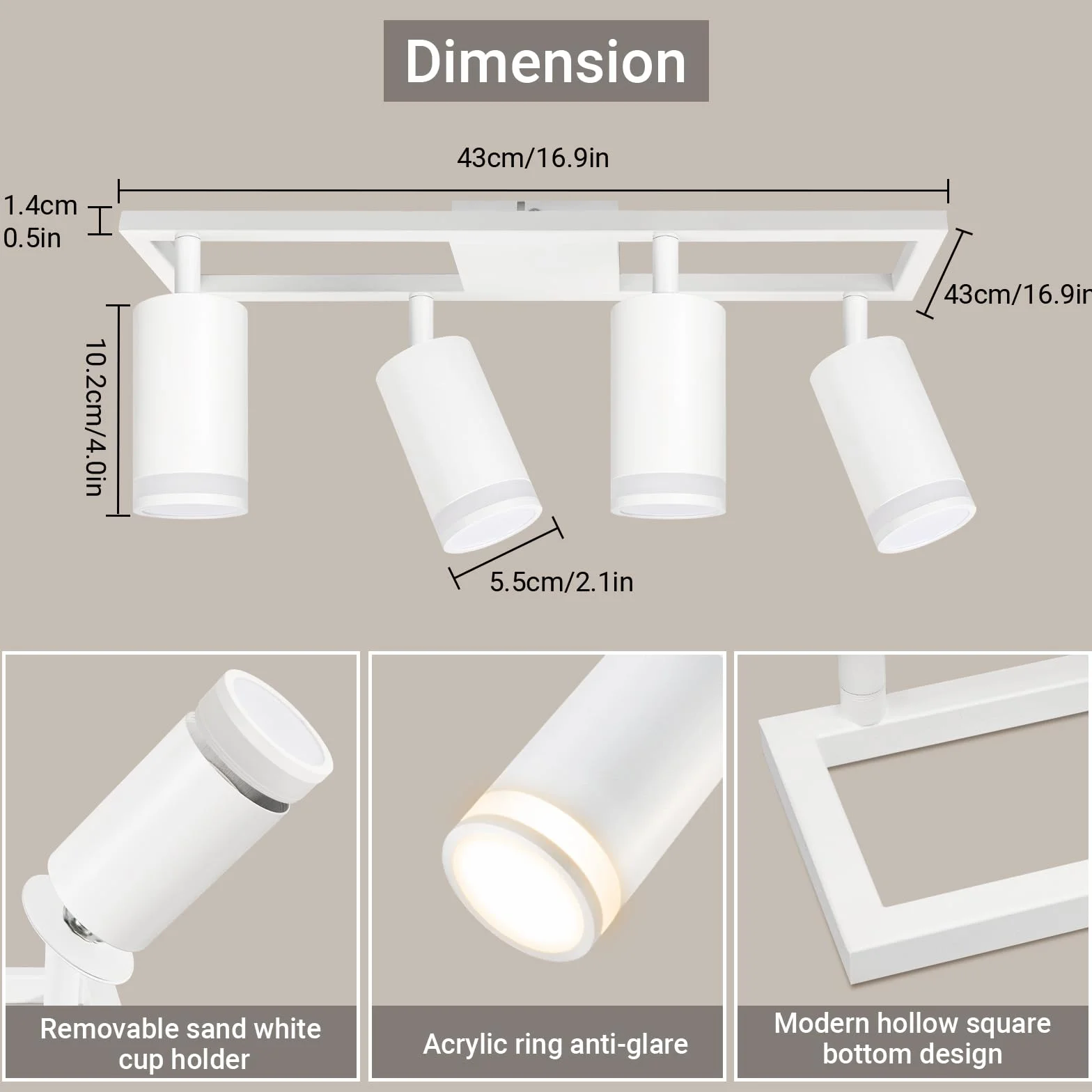 Lampa sufitowa LED 4-punktowa podwójna obrotowa GU10 biała do kuchni salonu
